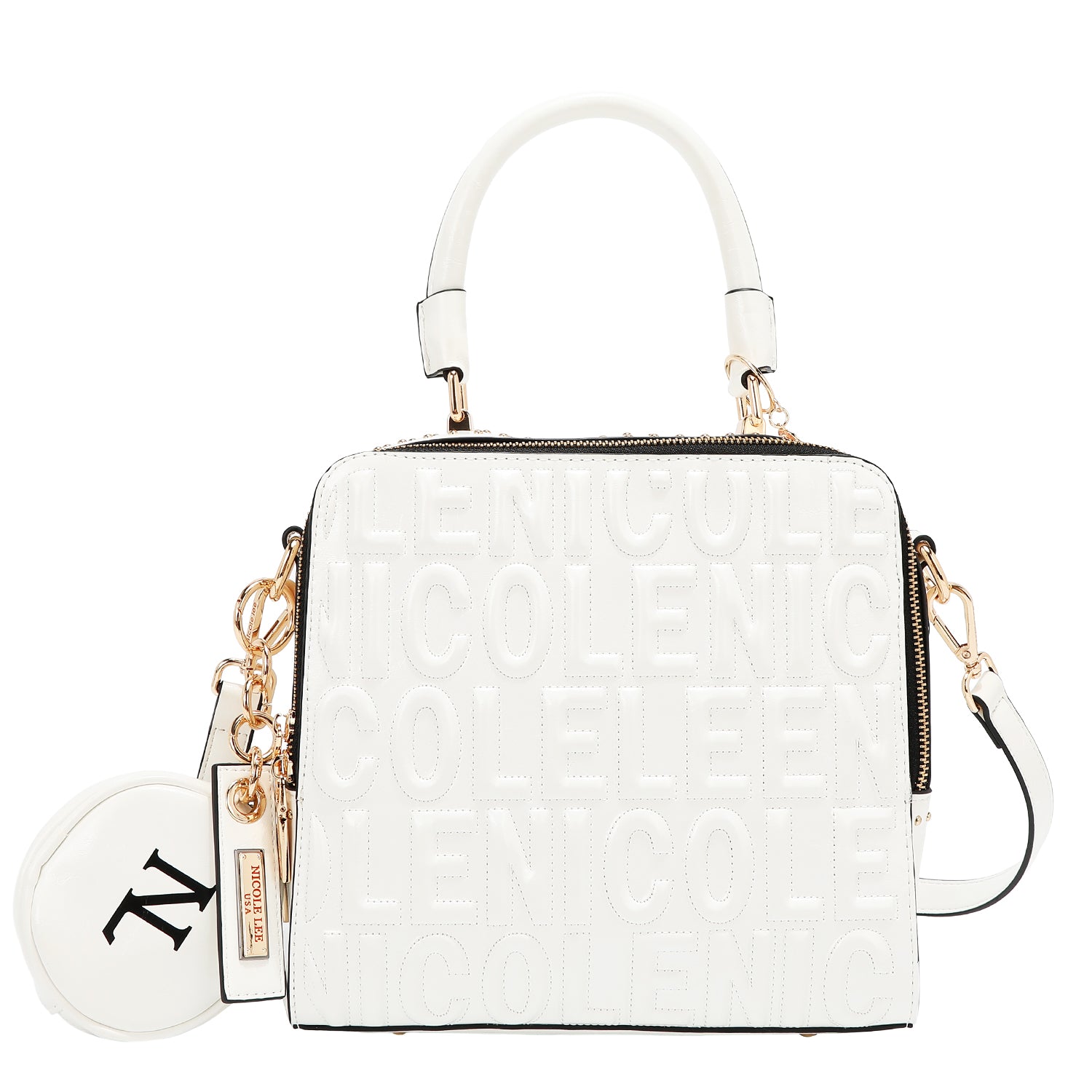 SQUARE HANDBAG WITH EMBOSSED LOGO (WHITE)