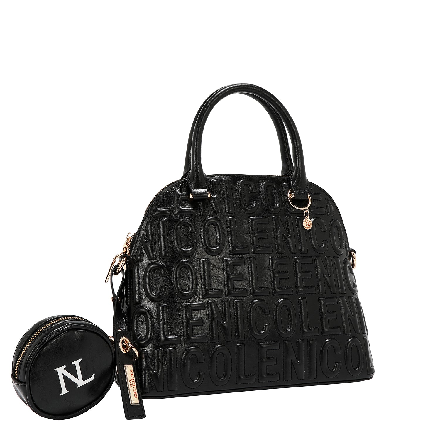 Kuppeltasche mit geprägtem Logo (schwarz)