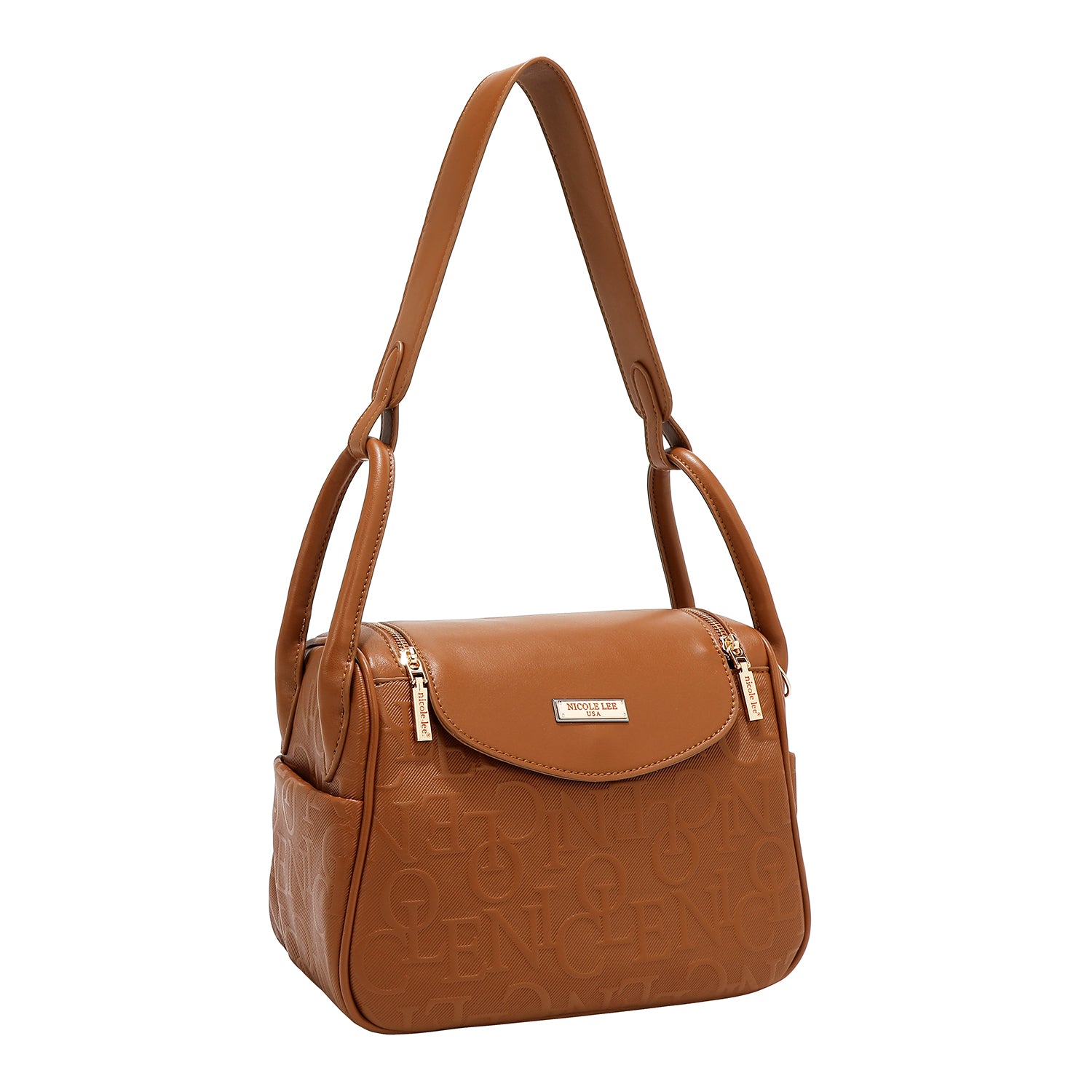 EMBOSSED ELEGANCE SHOULDER BAG (BROWN)