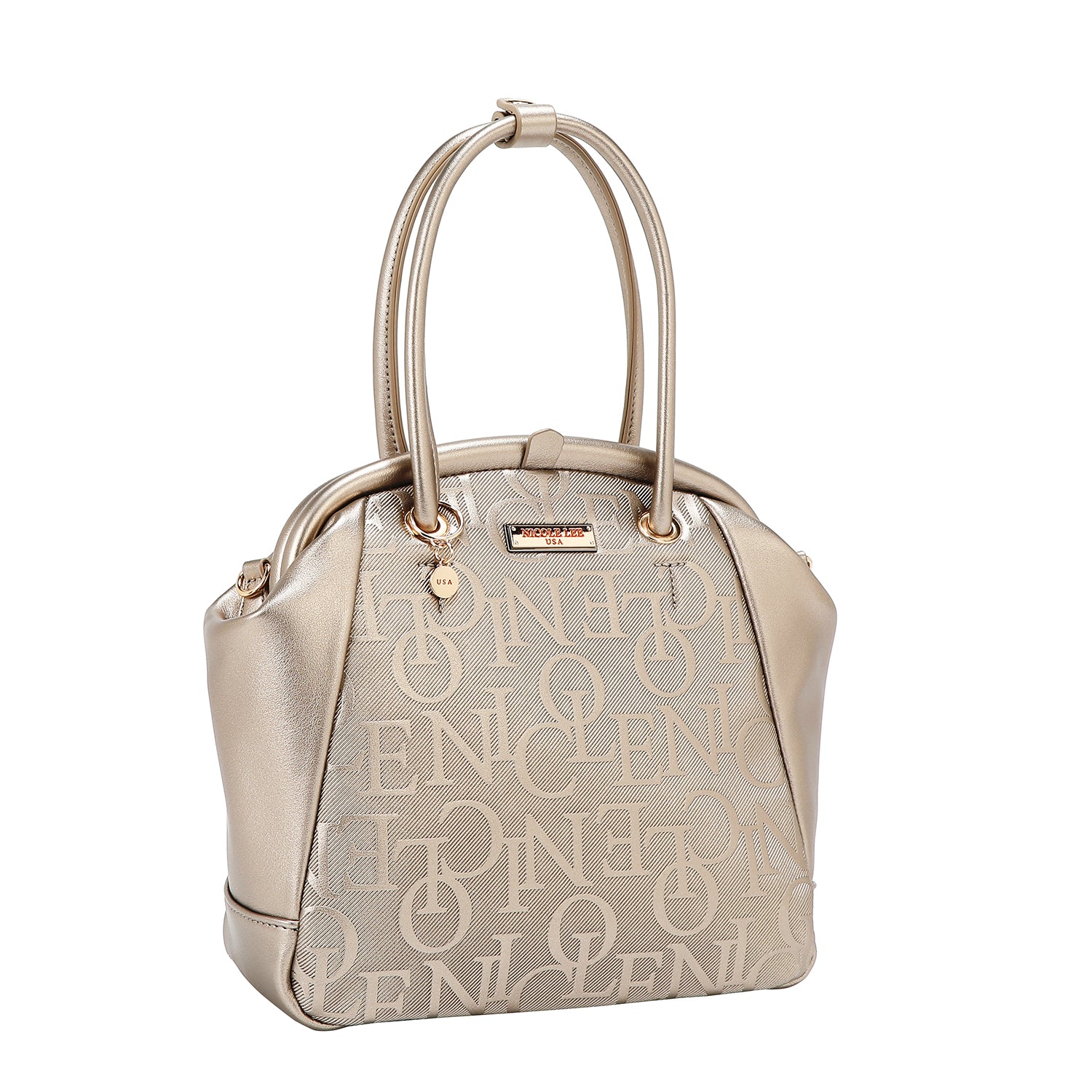 Shoulder bag with elegant relief frame (champagne)