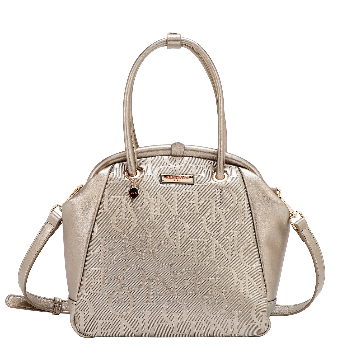 Shoulder bag with elegant relief frame (champagne)