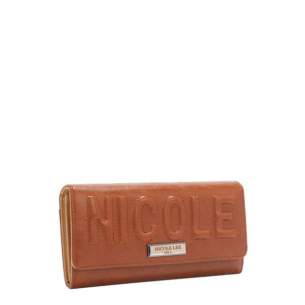 PORTAFOGLIO TRI-FOLD CON LOGO IN RILIEVO (MARRONE)