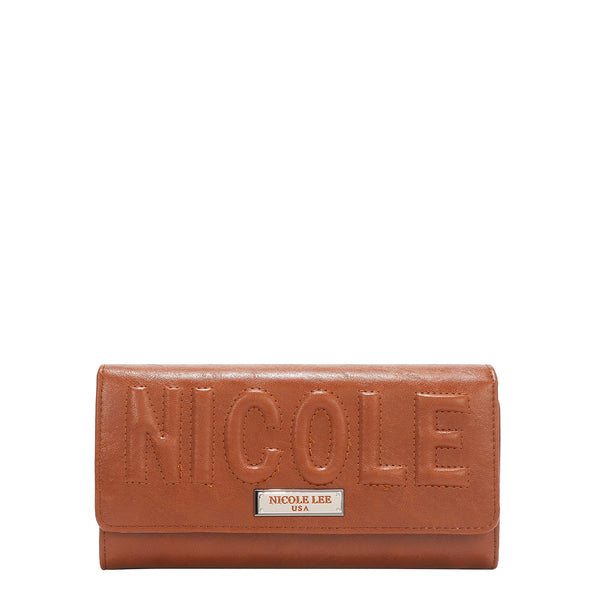 PORTAFOGLIO TRI-FOLD CON LOGO IN RILIEVO (MARRONE)