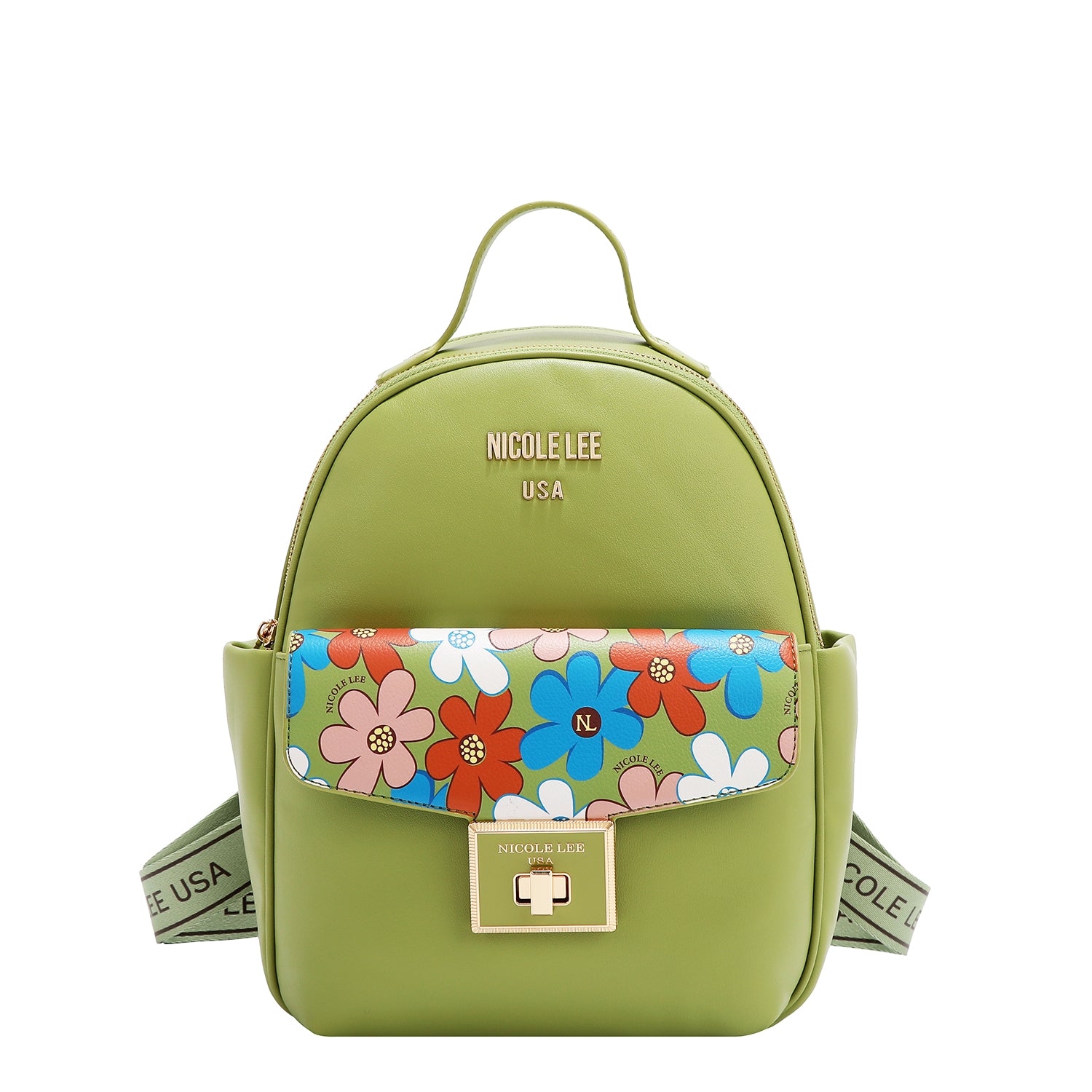 Backpack with floral pop flap (green)
