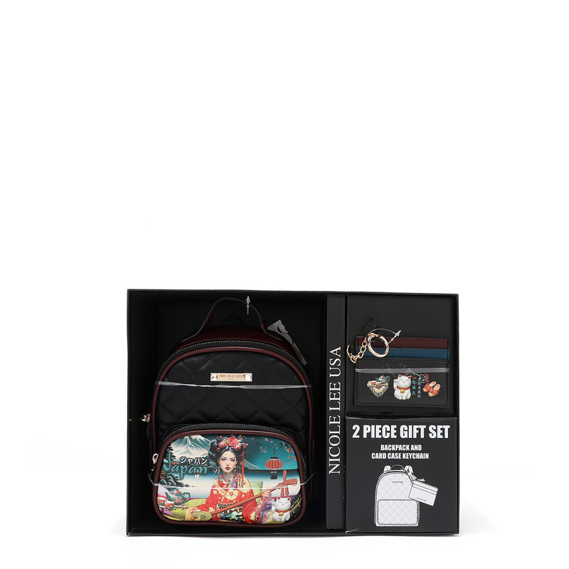 2 Piece Value Gift Set Mini Backpack Card Holder Exclusive Fashion Prints Nicole Lee