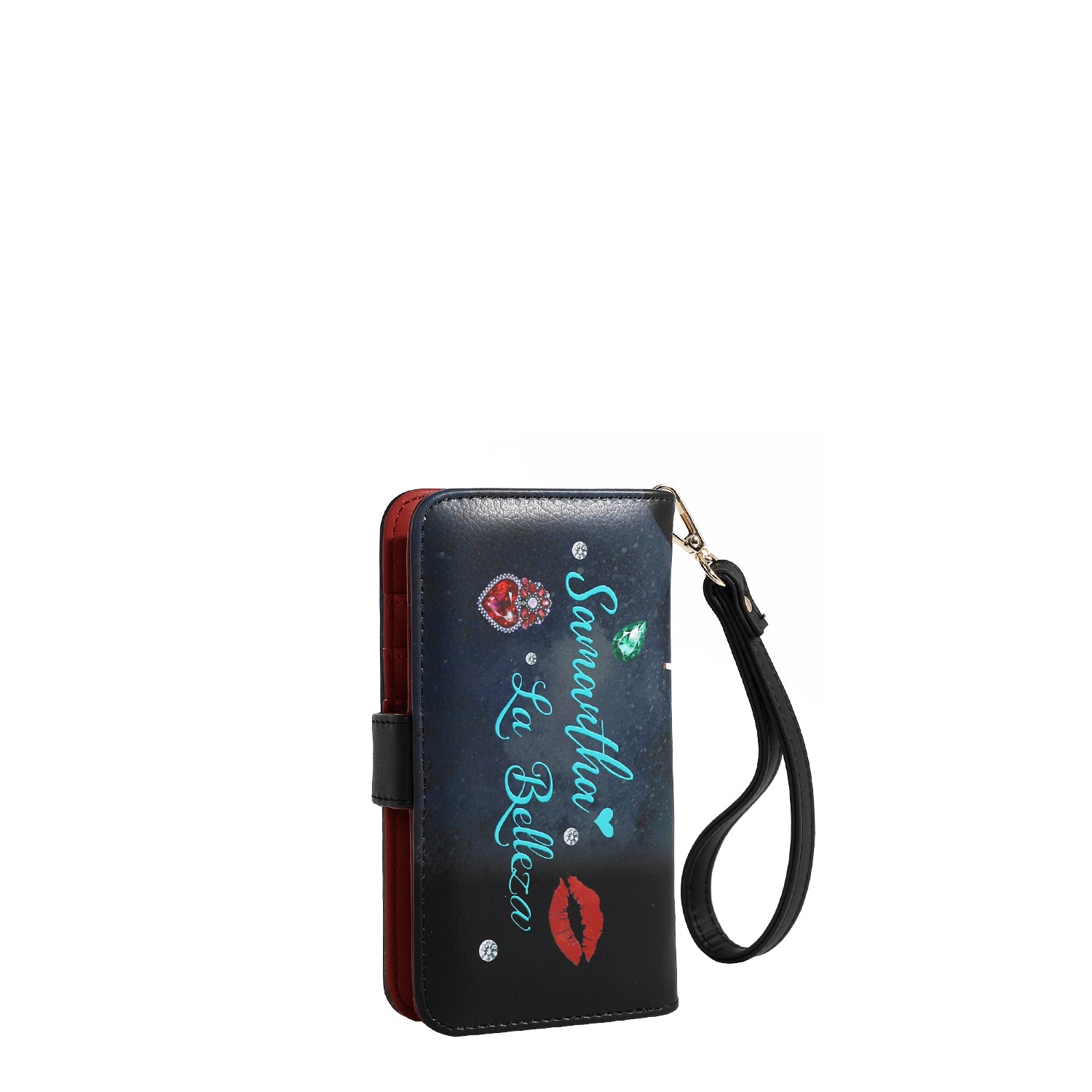 FUNDA DE TELÉFONO Y CARTERA CON LA FIRMA DE NL CON CORREA (SAMANTHA LA BELLEZA)