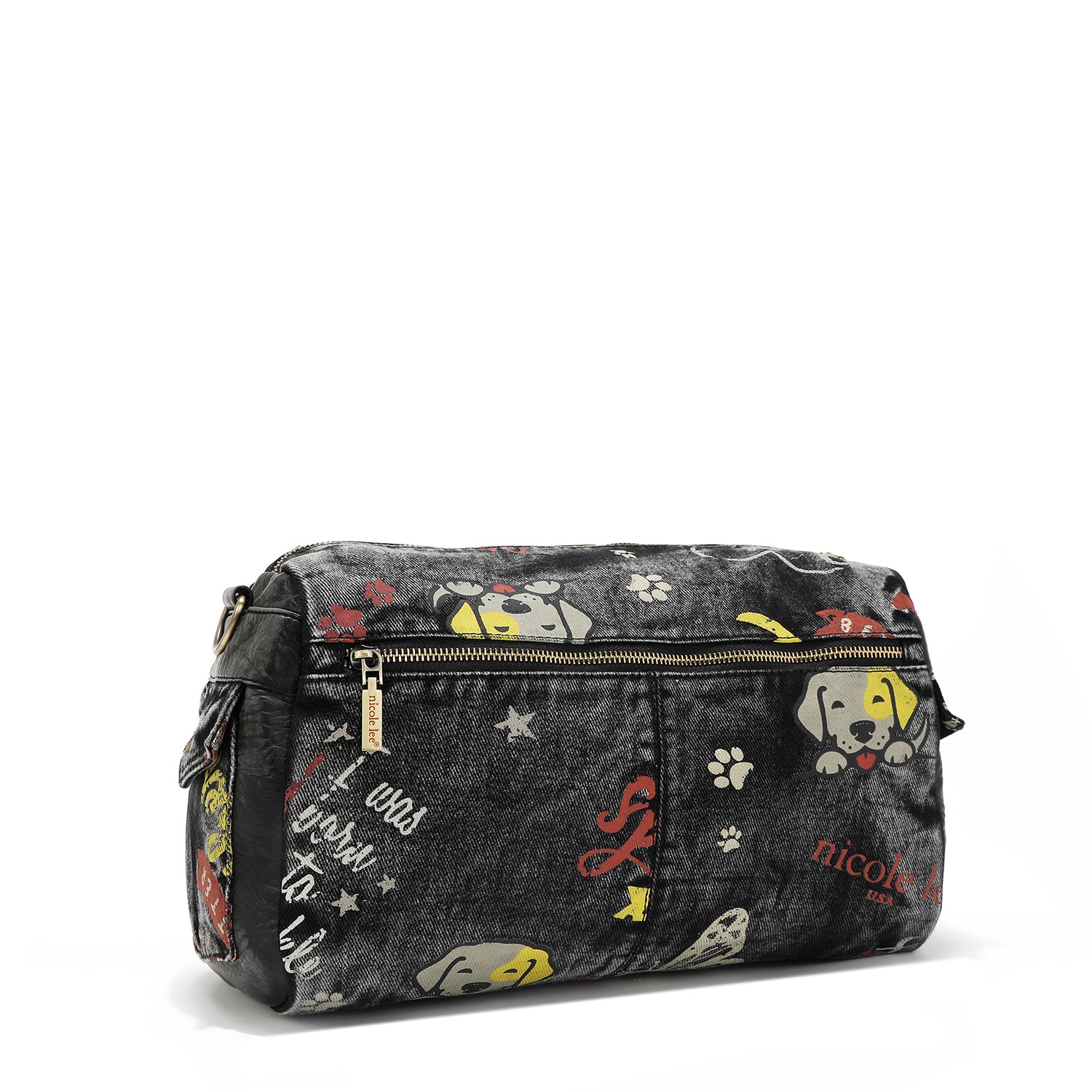 Messenger-Umhängetasche aus grauem Denim-Stoff