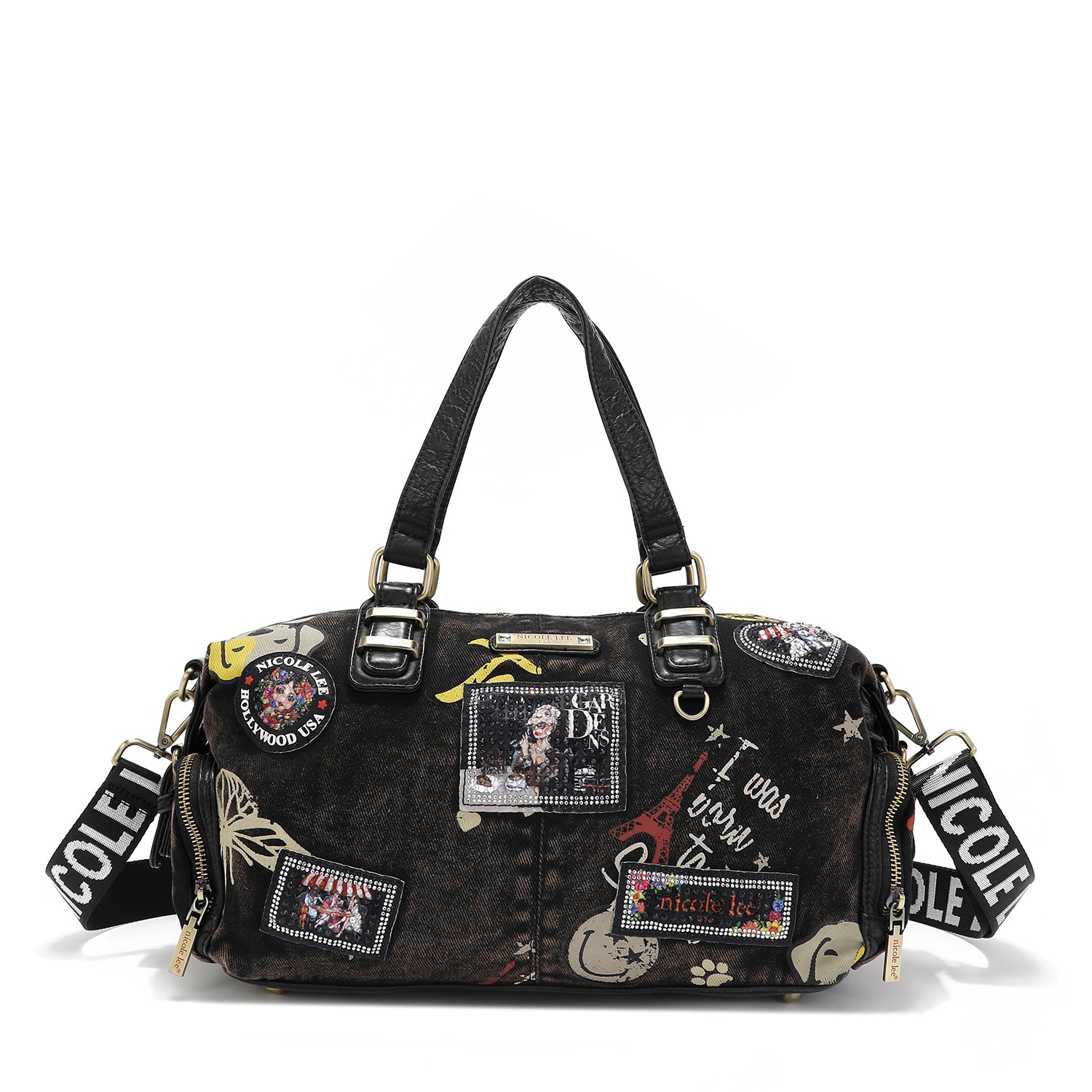 MITTELBRAUNE HANDTASCHE AUS DENIMSTOFF