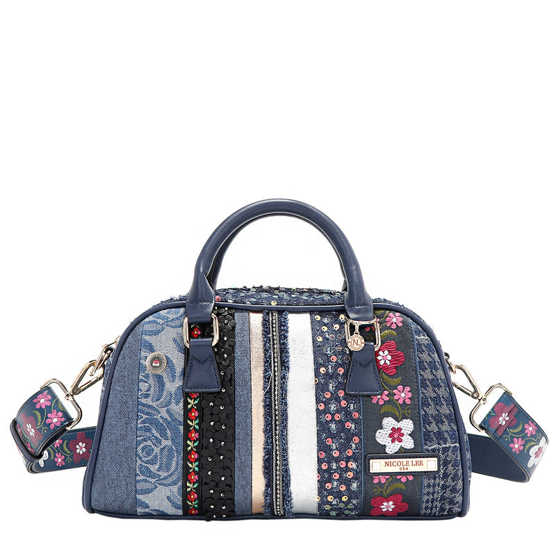 MINI-Bowlingtasche mit Blumenaufnäher (blau)