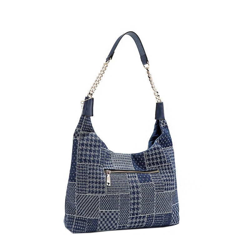 SAC HOBO AVEC PATCH FLORAL (BLEU)