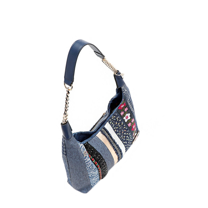 SAC HOBO AVEC PATCH FLORAL (BLEU)