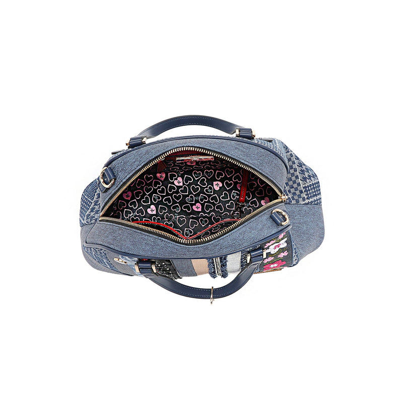 BORSA A CUPOLA CON PATCH FLOREALE (BLU)