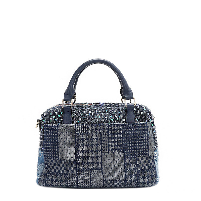 BORSA CON PATCH FLOREALE (BLU)