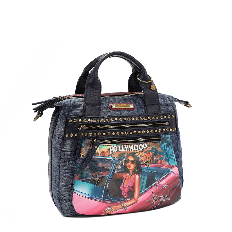 BOLSO DE DENIM LAVADO CON TACHUELAS (HOLLYWOOD DRIVE)