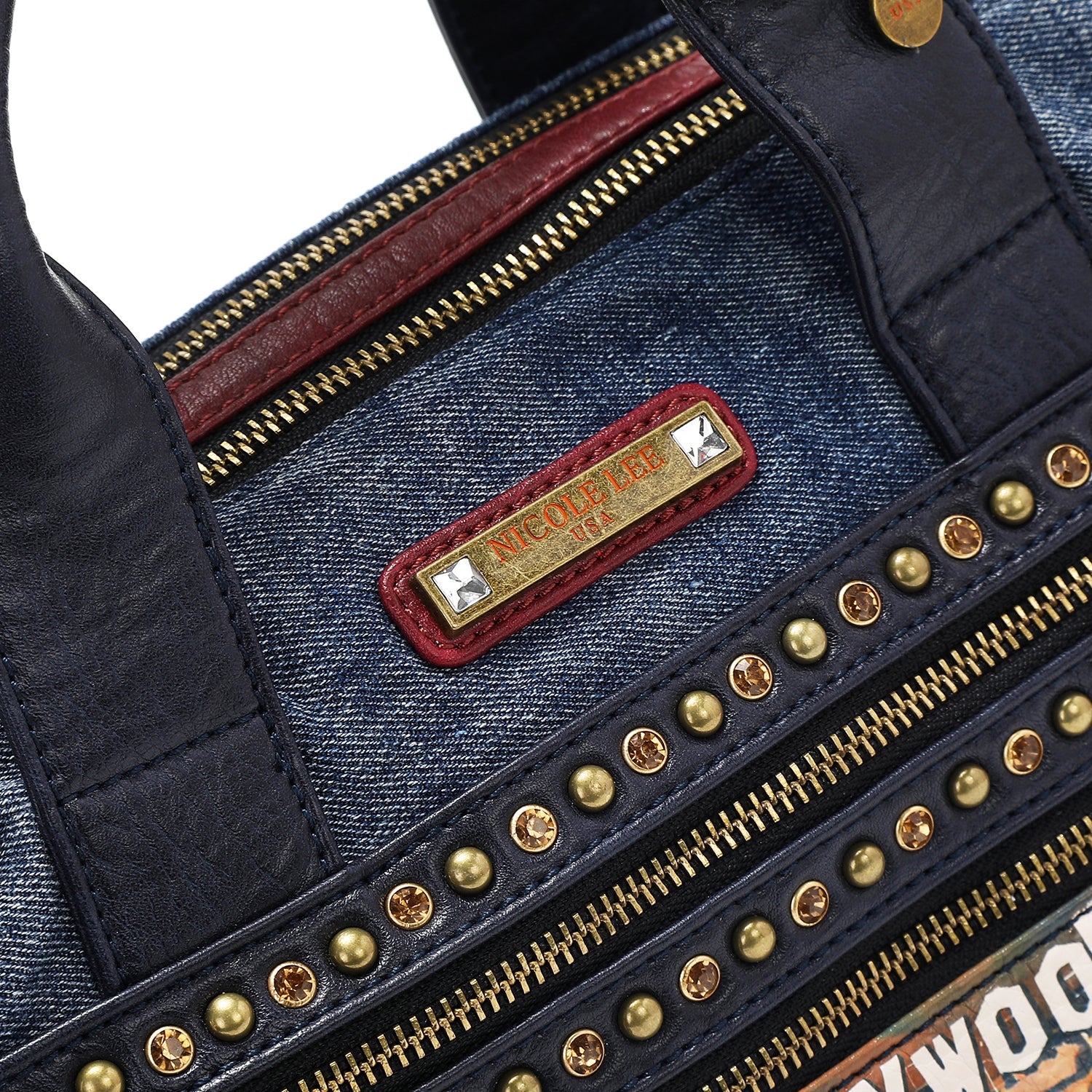 WASHED DENIM BAG WITH STUDS (<tc><tc>Hollywood Drive</tc></tc>)