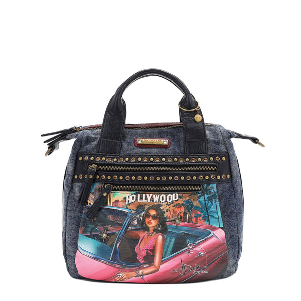 BORSA IN DENIM LAVATO CON BORCHIE (<tc>HOLLYWOOD DRIVE</tc> )