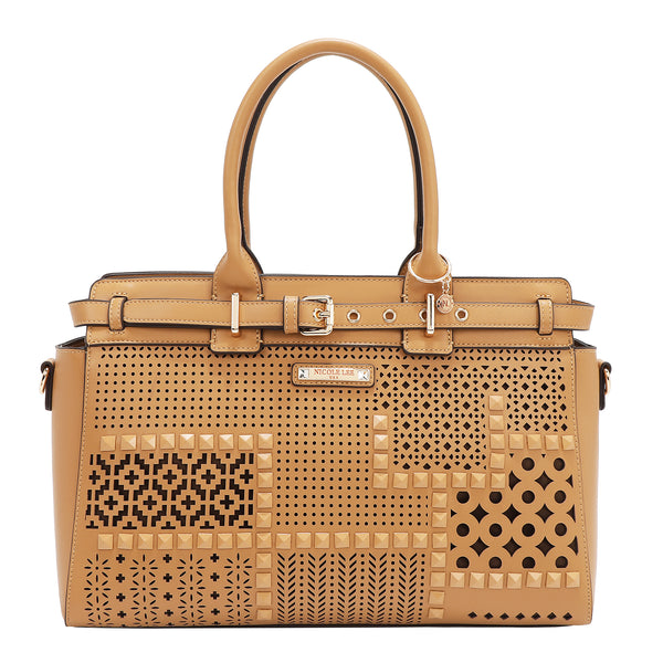 Bolsa de Satchel com cortes geométricos (areia)