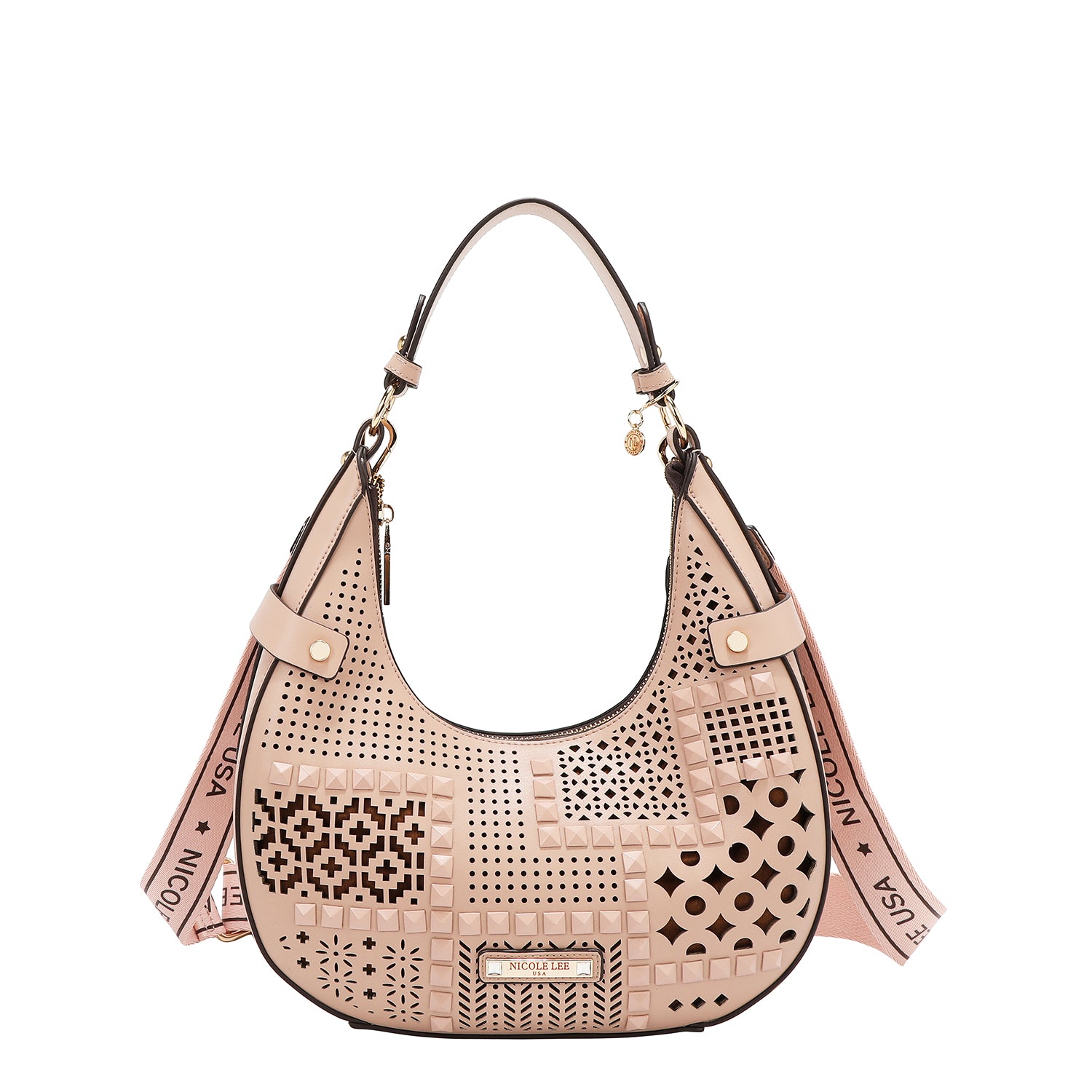 BOLSO DE HOMBRO CON RECORTE GEOMÉTRICO (ROSA)