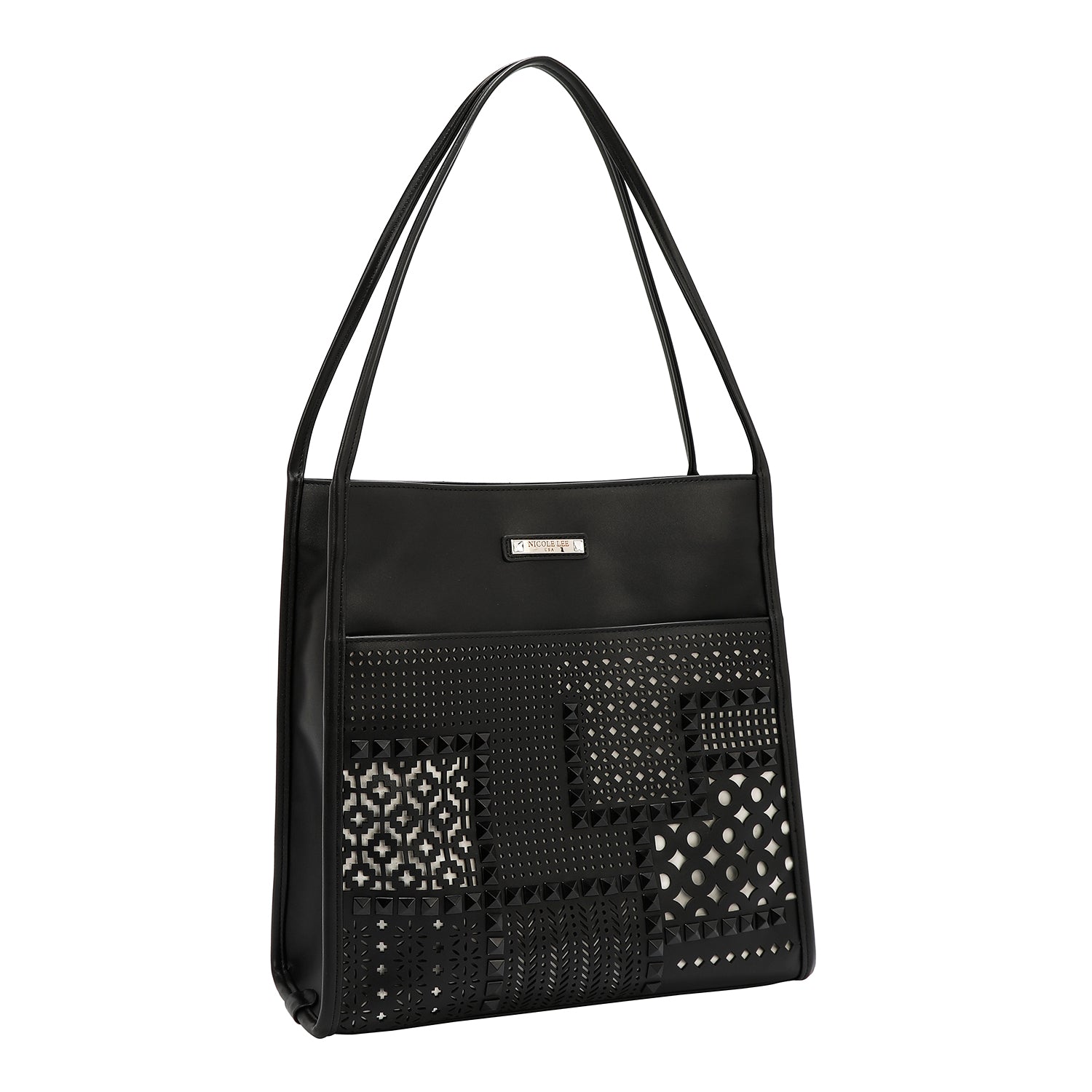 BOLSA DE DOS PIEZAS CON RECORTE GEOMÉTRICO (NEGRO)