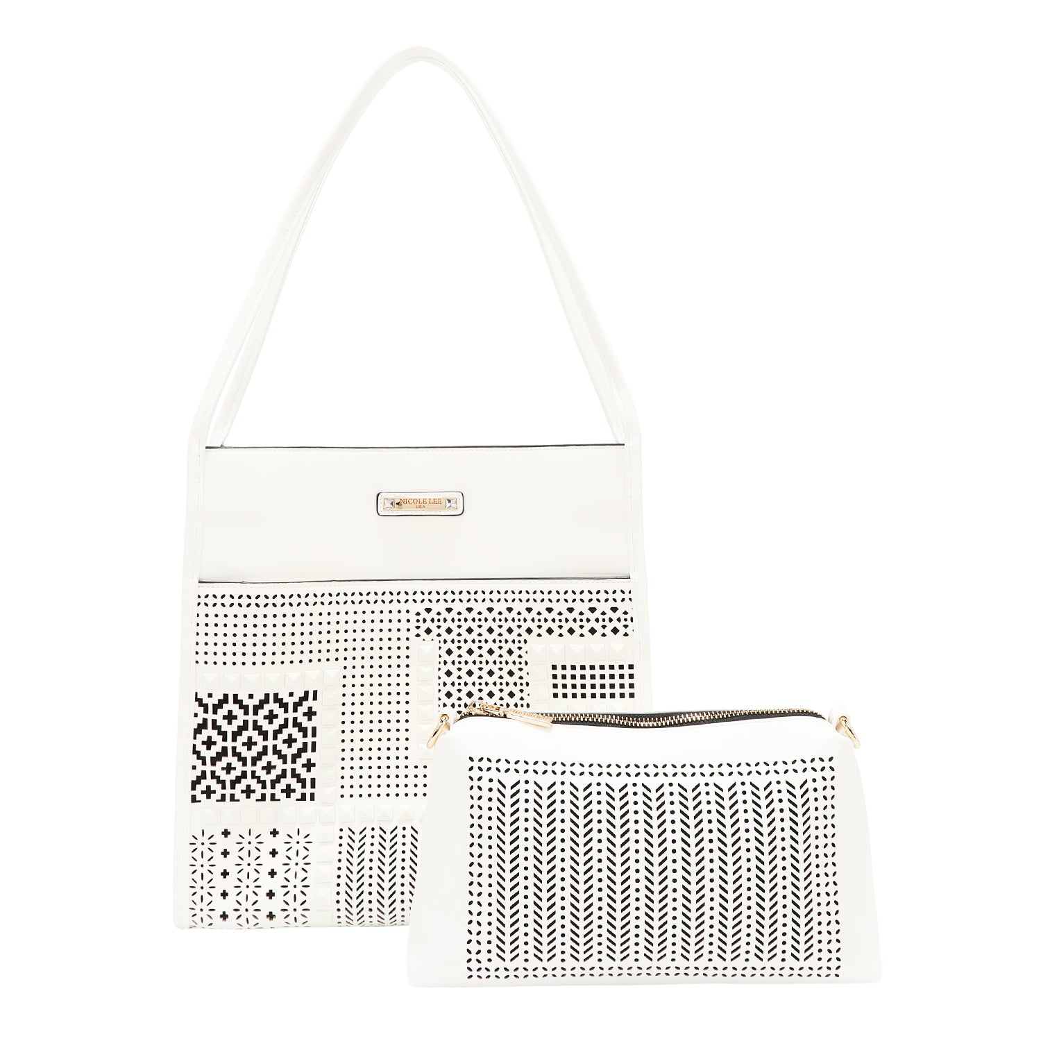 Two -piece bag with geometric cuts (white)