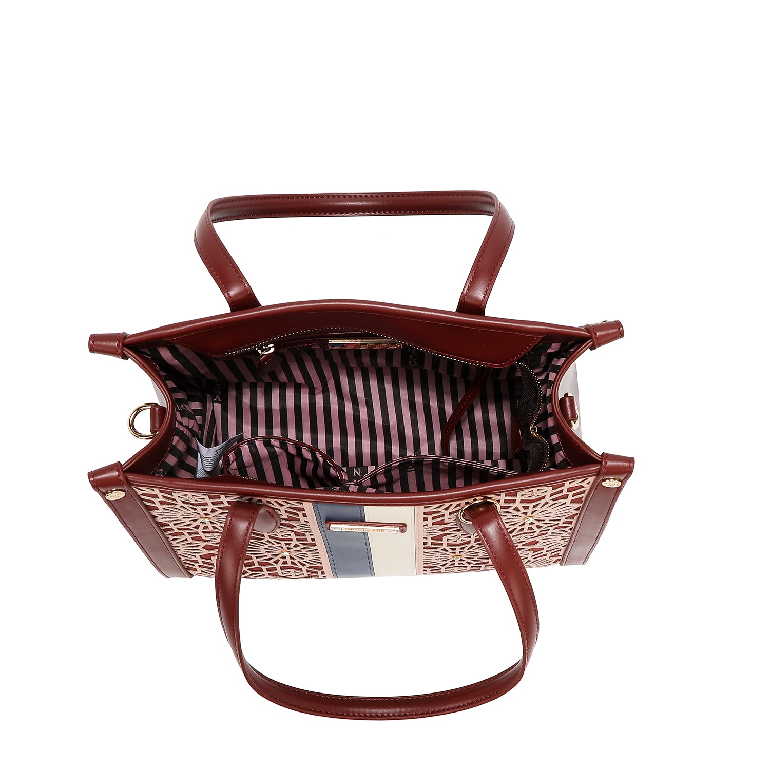 LASER CUT GEOMETRIC TOTE BAG (BROWN)