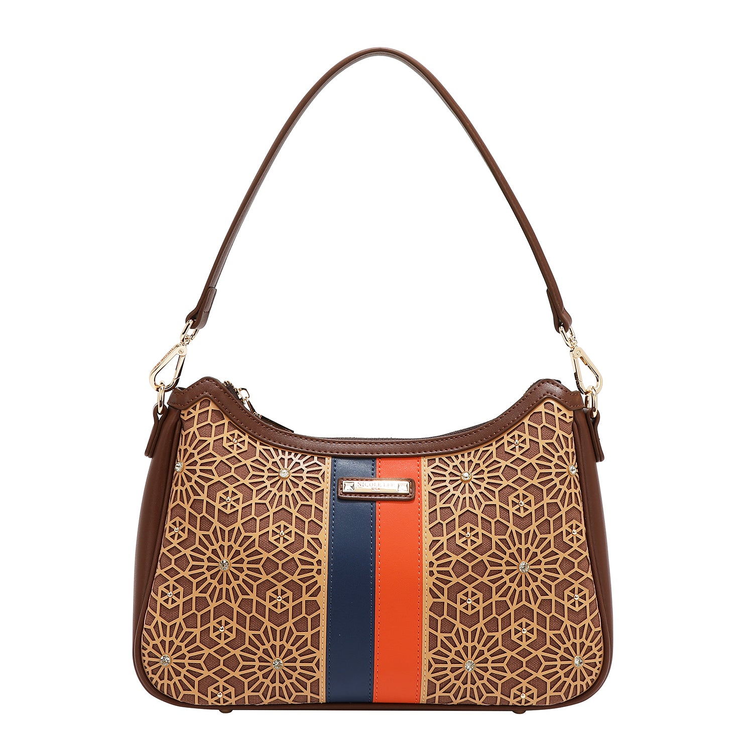 GEOMETRIC LASER CUT SHOULDER BAG (MARRON)