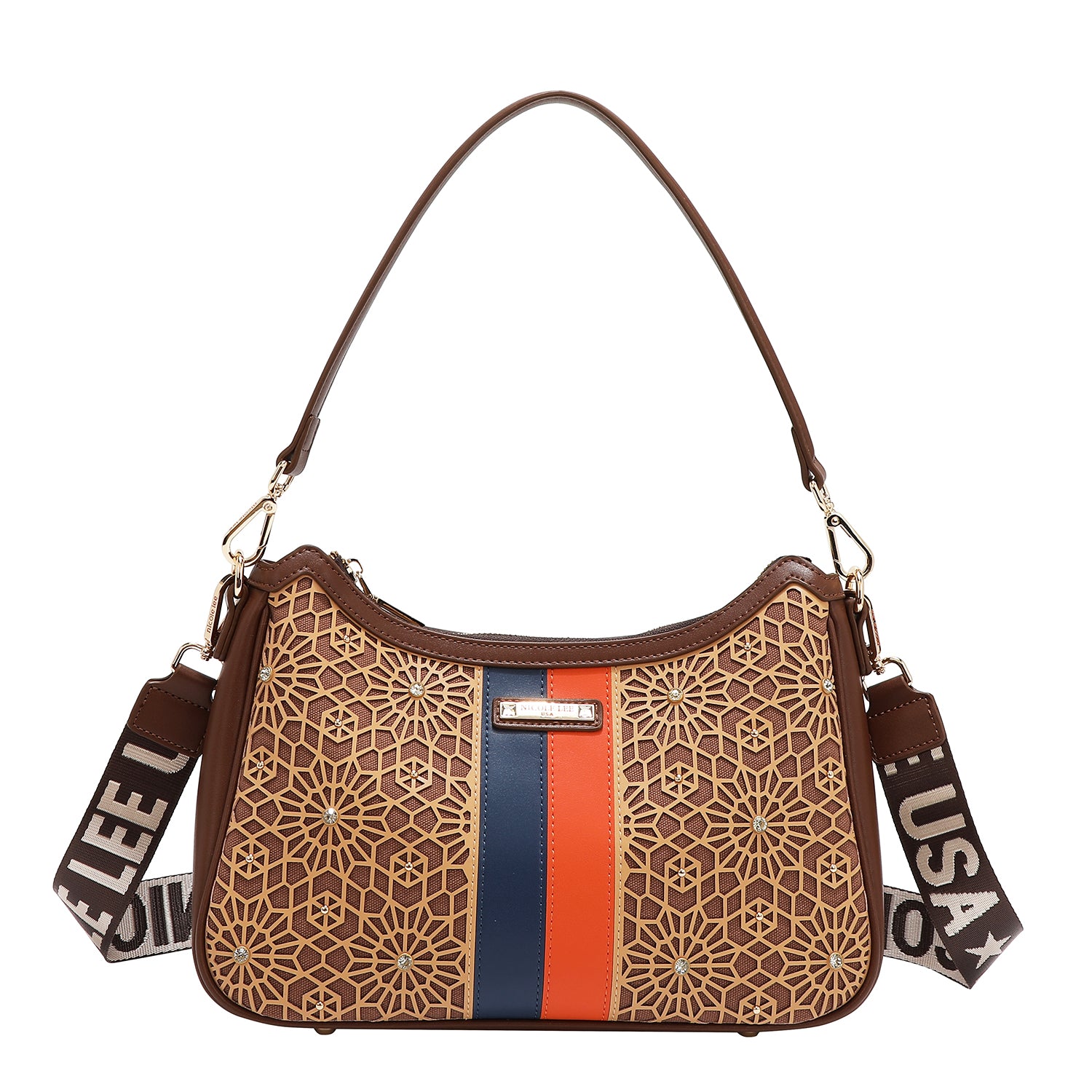GEOMETRIC LASER CUT SHOULDER BAG (MARRON)
