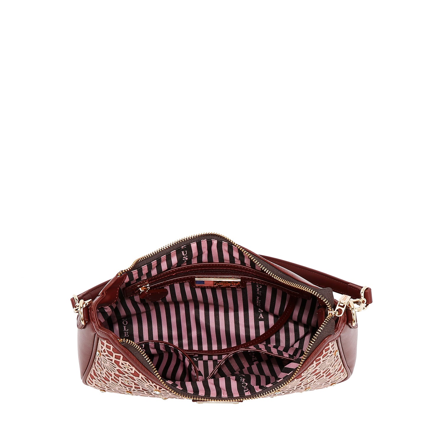 GEOMETRIC LASER CUT SHOULDER BAG (VINO)