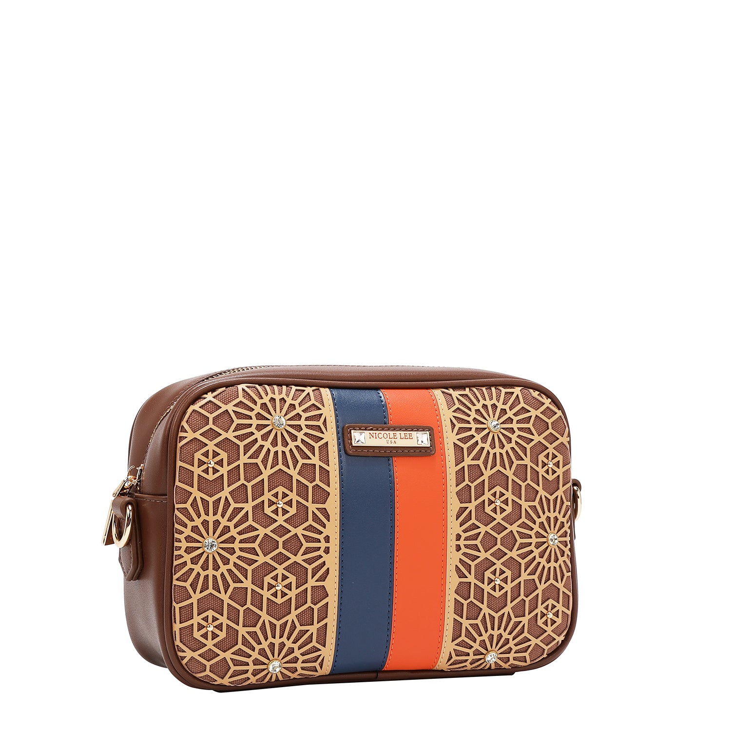 BOLSO BANDOLERA GEOMÉTRICO CORTADO A LÁSER (MARRON)