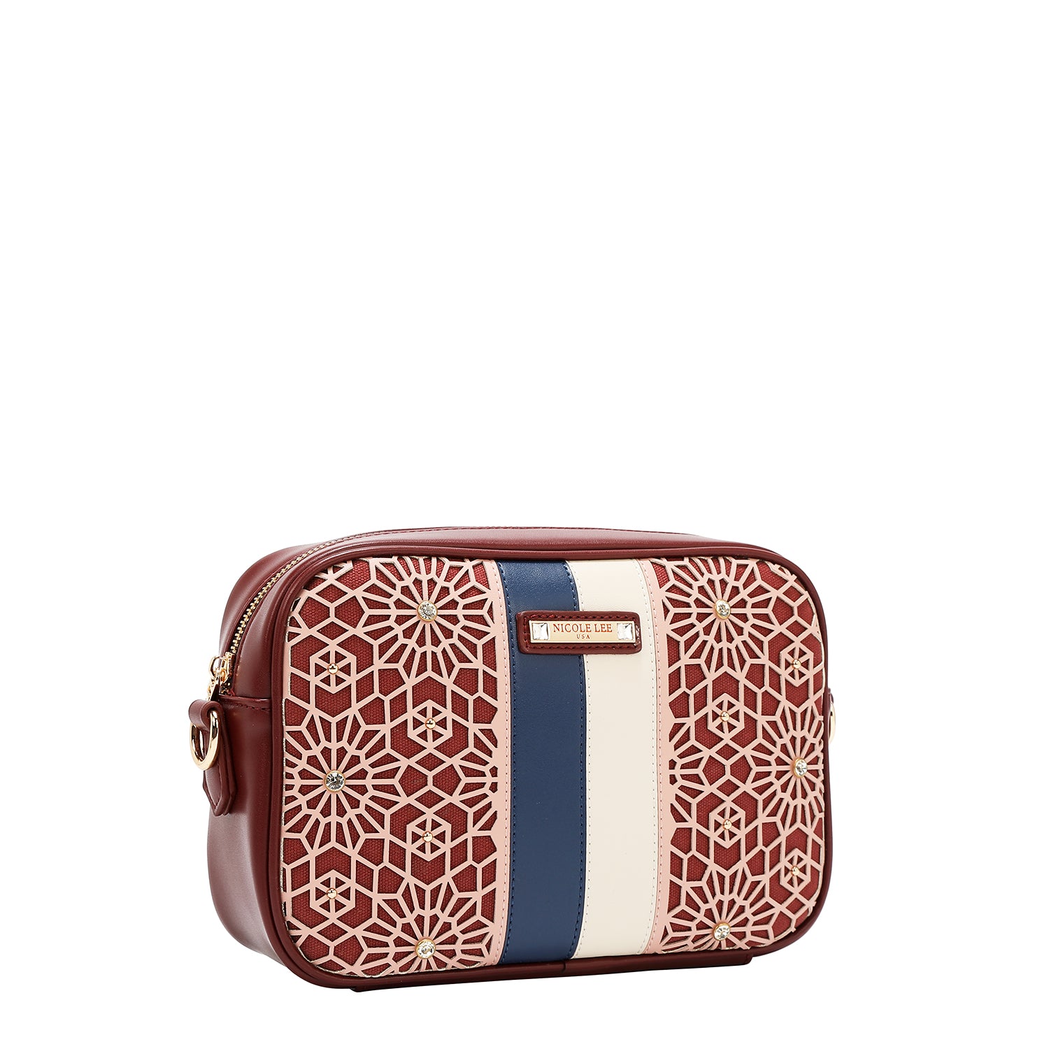 BOLSO BANDOLERA GEOMÉTRICO CORTADO A LÁSER (VINO)