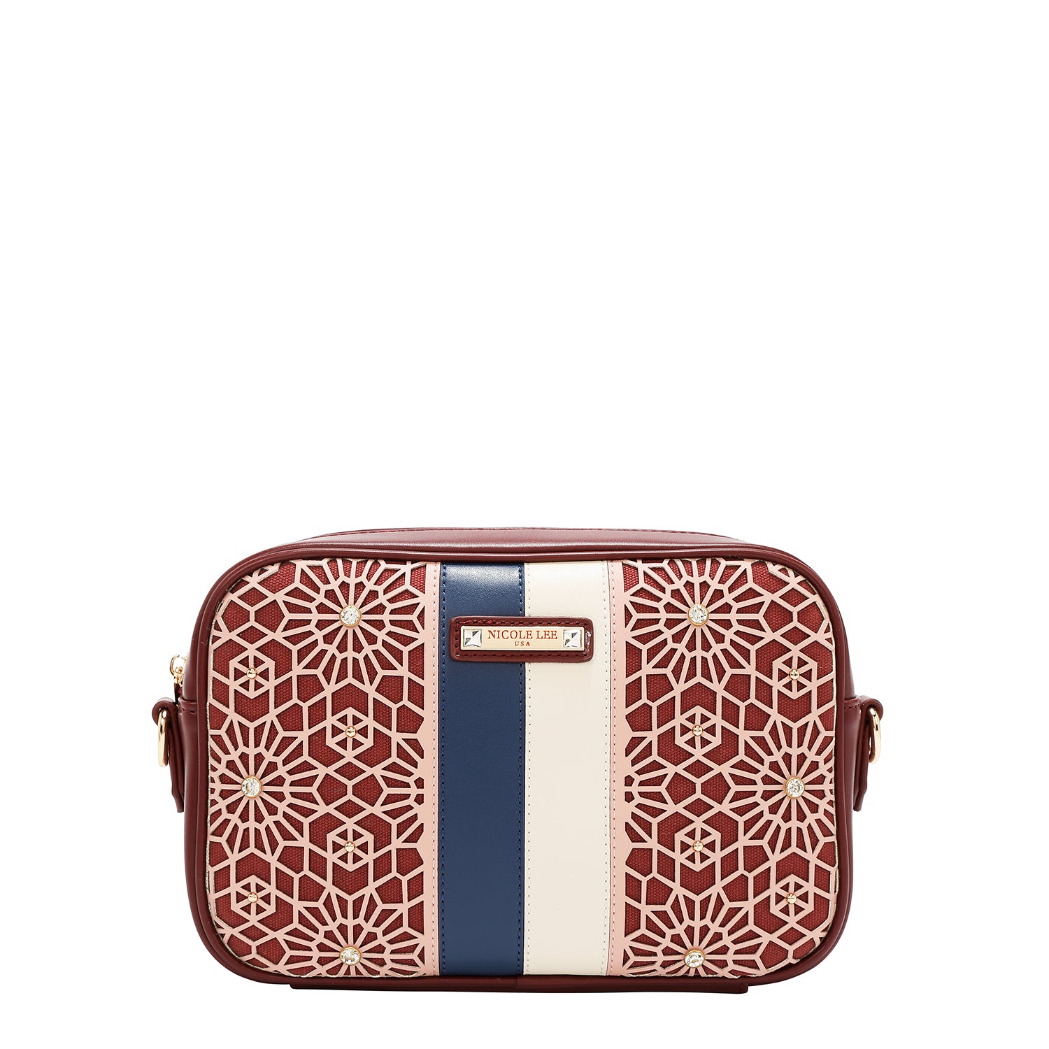 BOLSO BANDOLERA GEOMÉTRICO CORTADO A LÁSER (VINO)