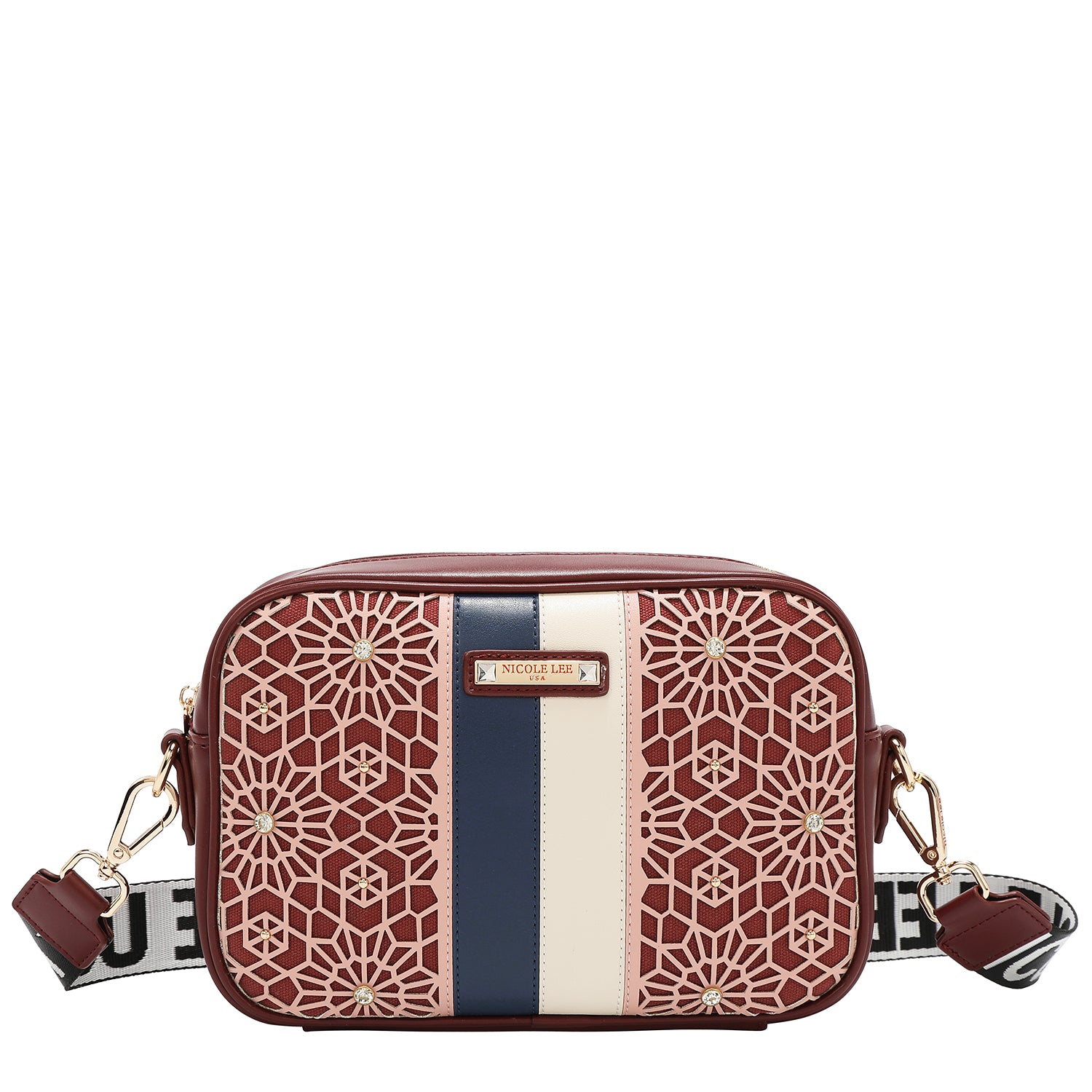 BOLSO BANDOLERA GEOMÉTRICO CORTADO A LÁSER (VINO)