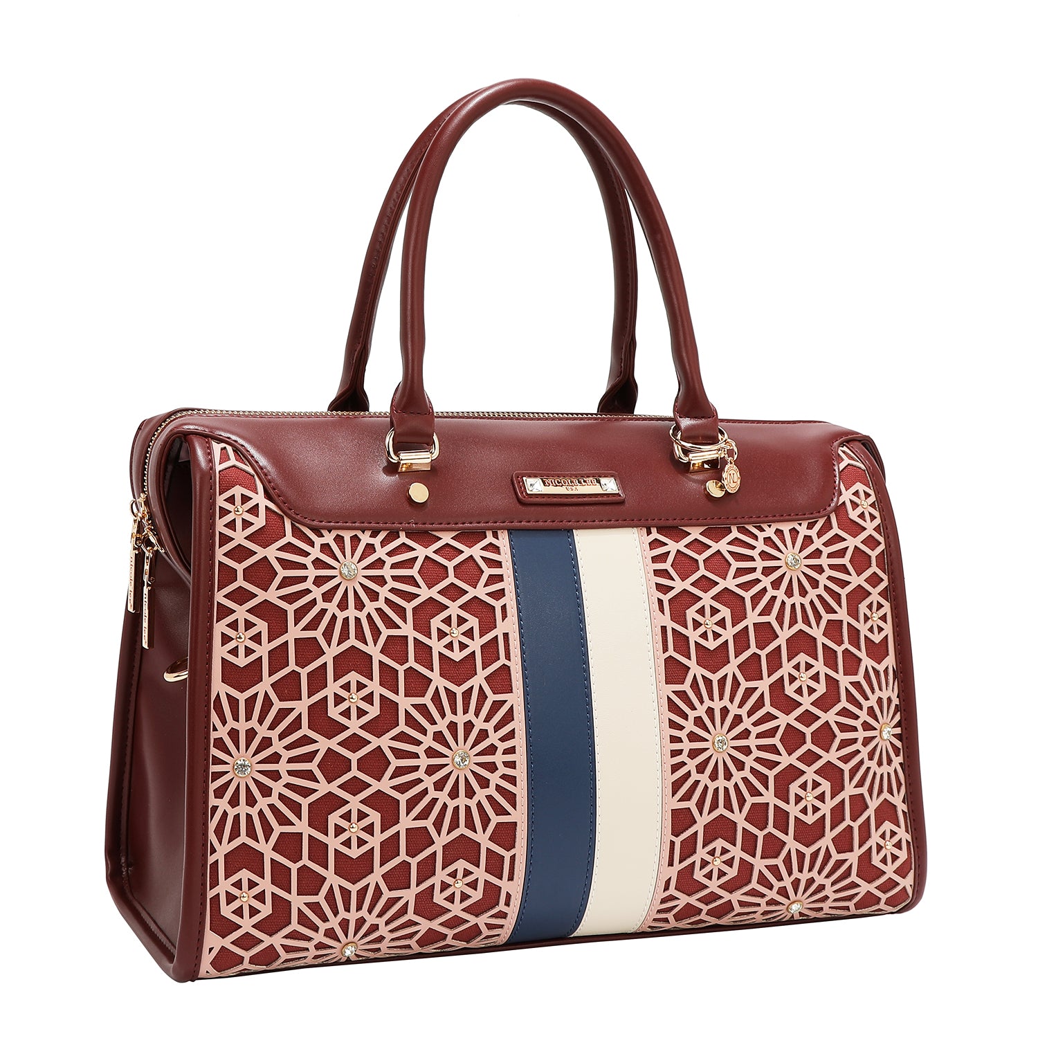 BOSTON BAG WITH GEOMETRIC LASER CUT (WINE)