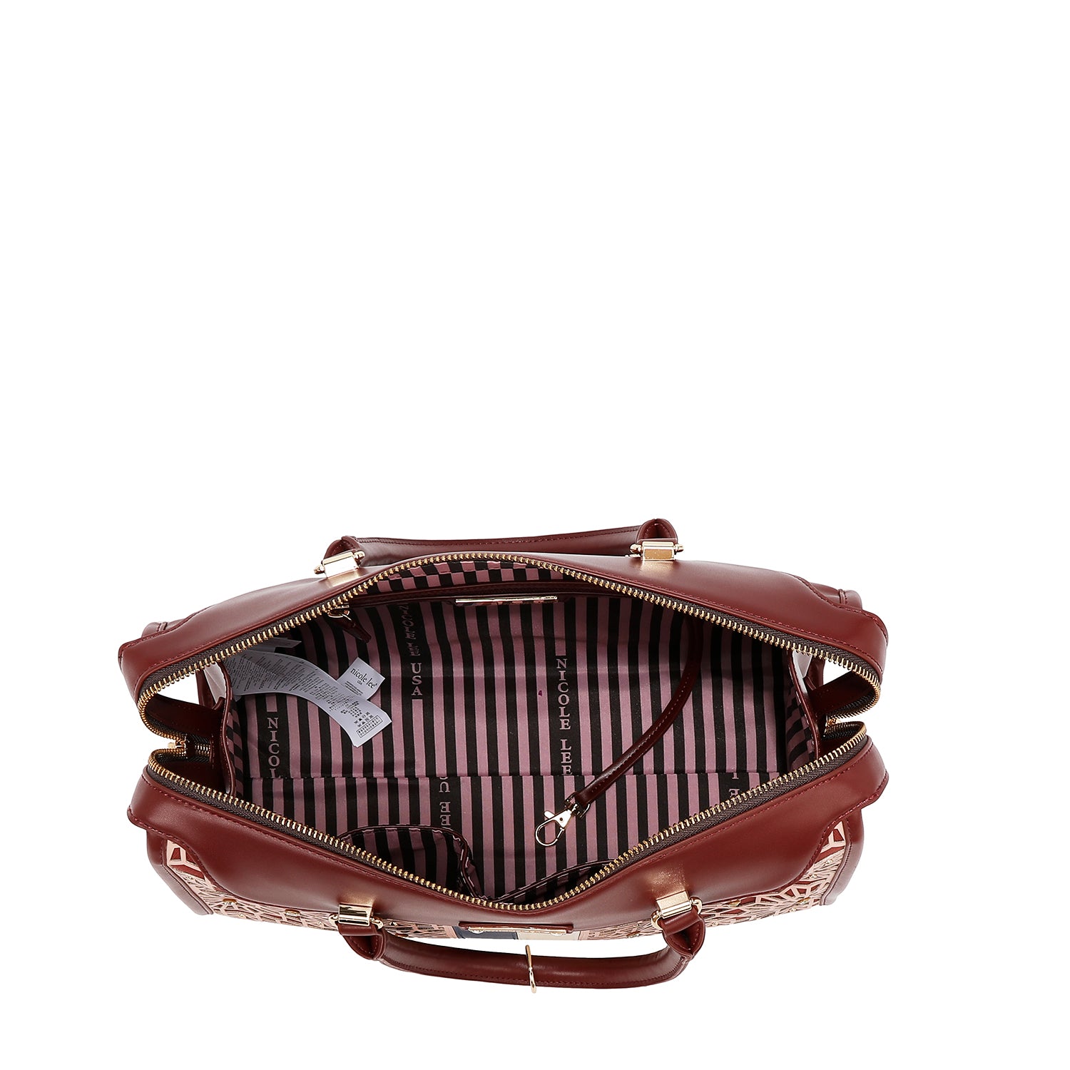 BOSTON BAG WITH GEOMETRIC LASER CUT (BROWN)