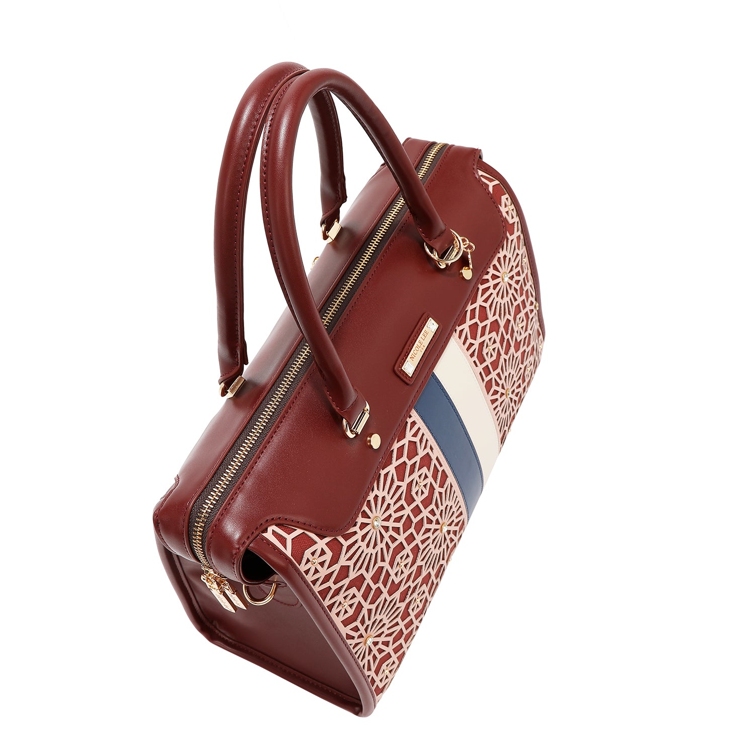 BOSTON BAG WITH GEOMETRIC LASER CUT (WINE)