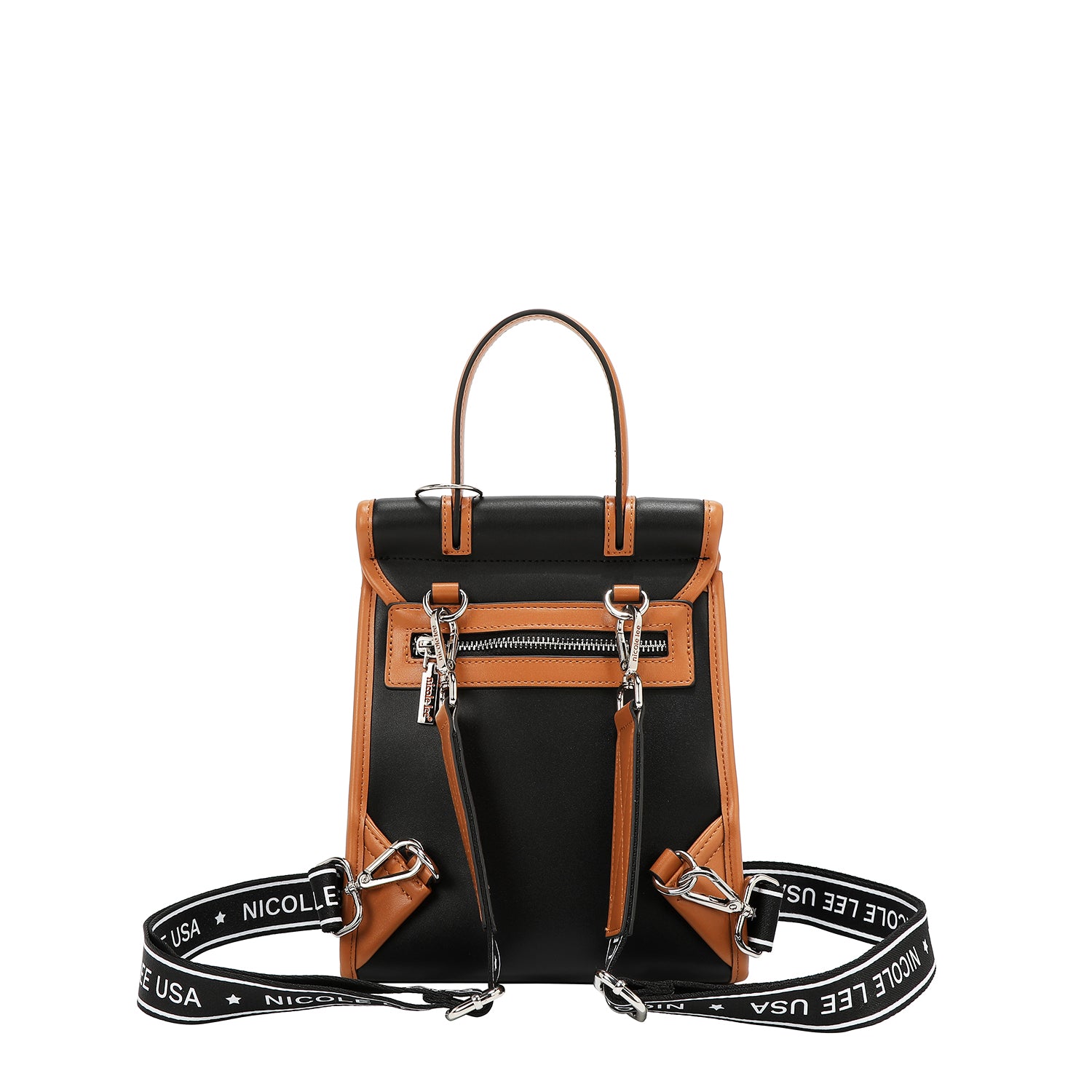 MOCHILA CONVERTIBLE CON RECORTE GEOMÉTRICO / BOLSO CON ASA SUPERIOR (NEGRO)