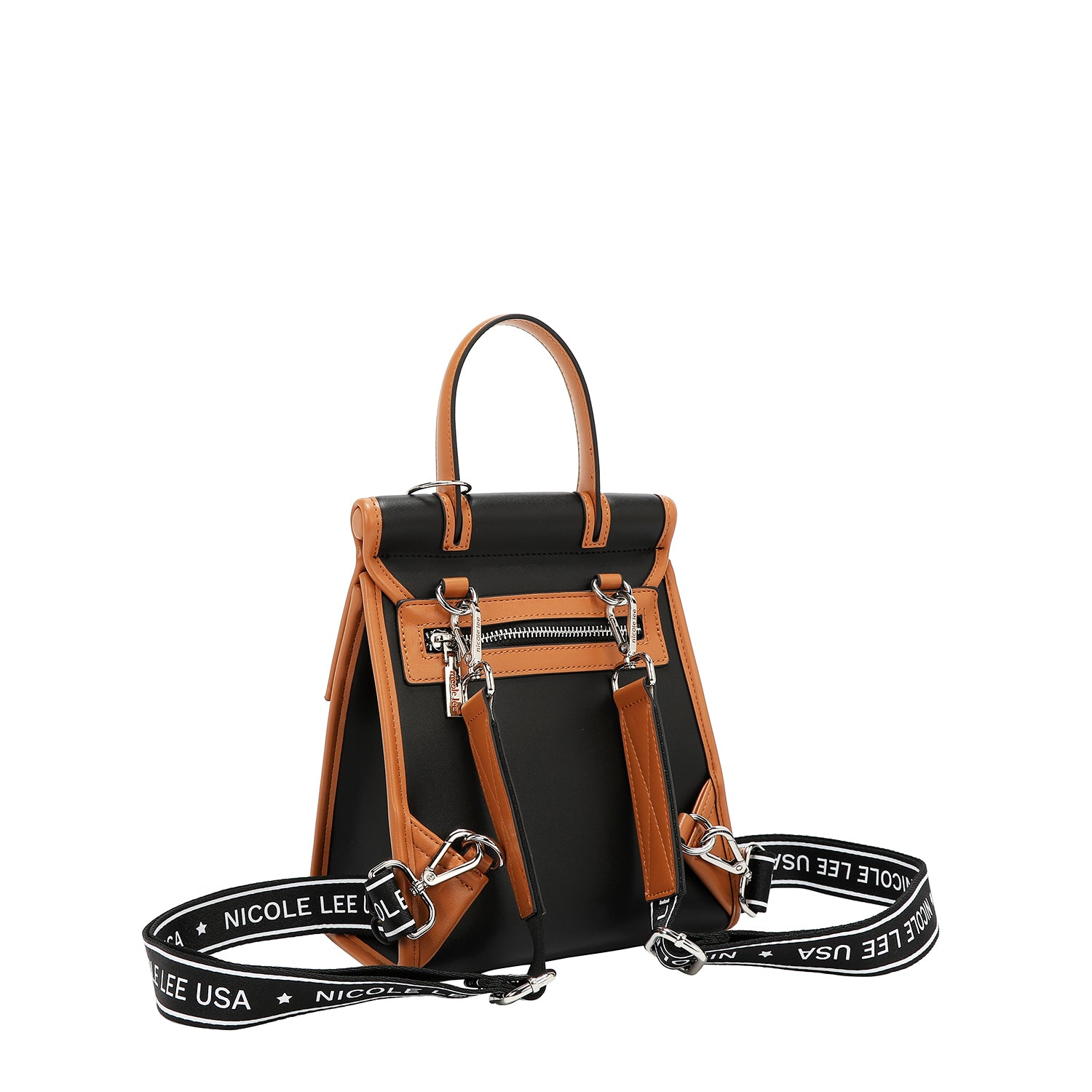 MOCHILA CONVERTIBLE CON RECORTE GEOMÉTRICO / BOLSO CON ASA SUPERIOR (NEGRO)