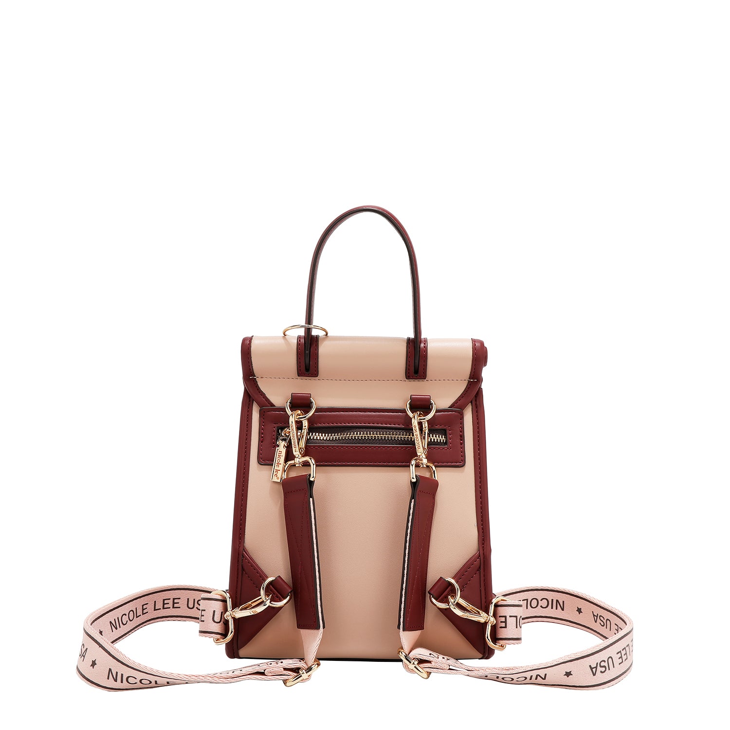 Convertible backpack with geometric cut/bag with upper handle (pink)