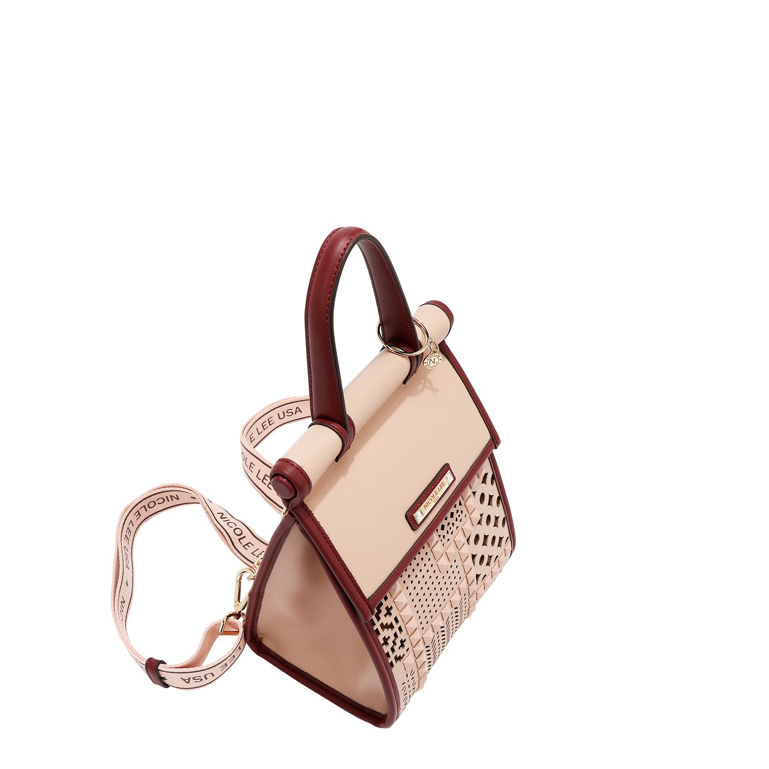 Convertible backpack with geometric cut/bag with upper handle (pink)