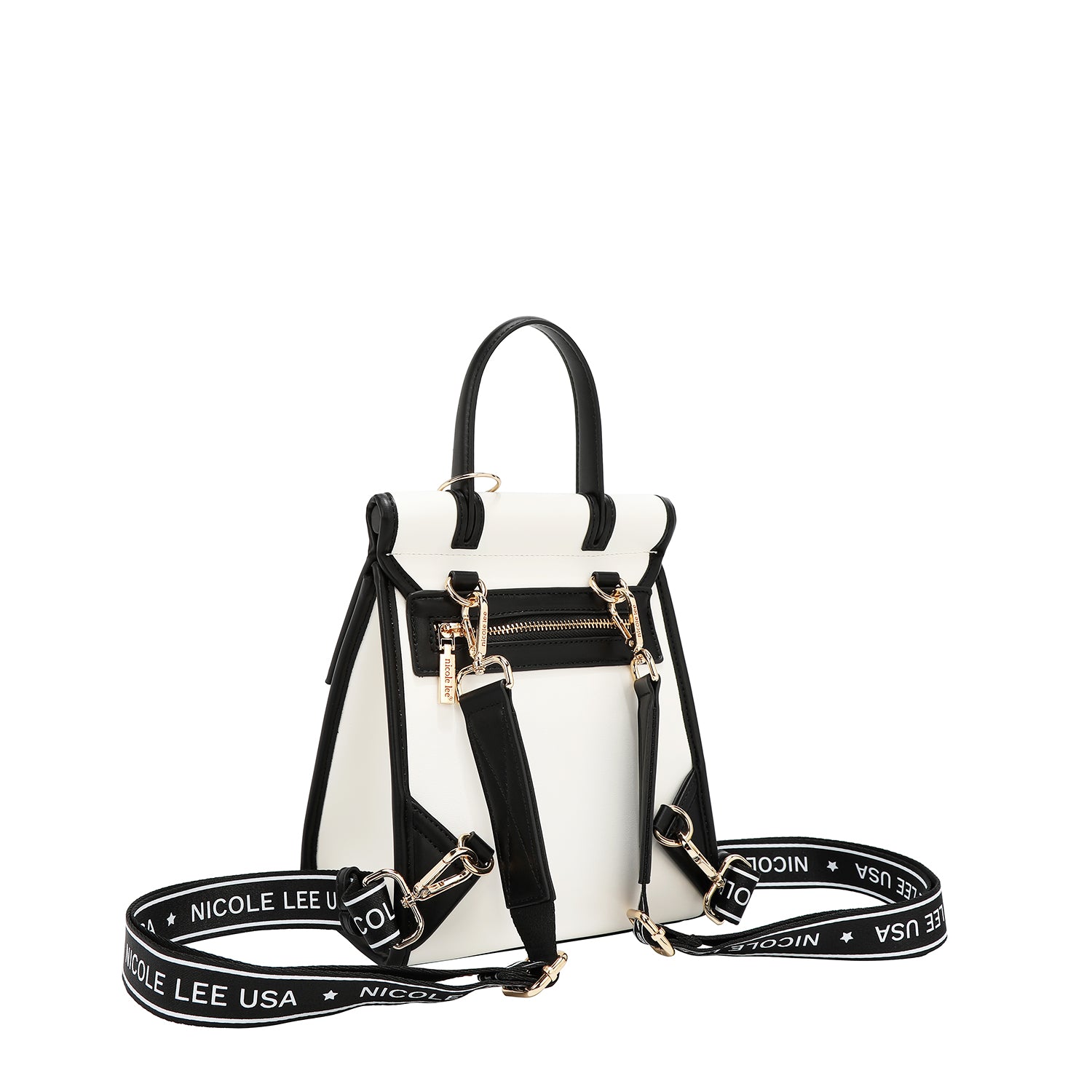 Zaino convertibile con taglio/sacchetto geometrico con manico superiore (bianco)