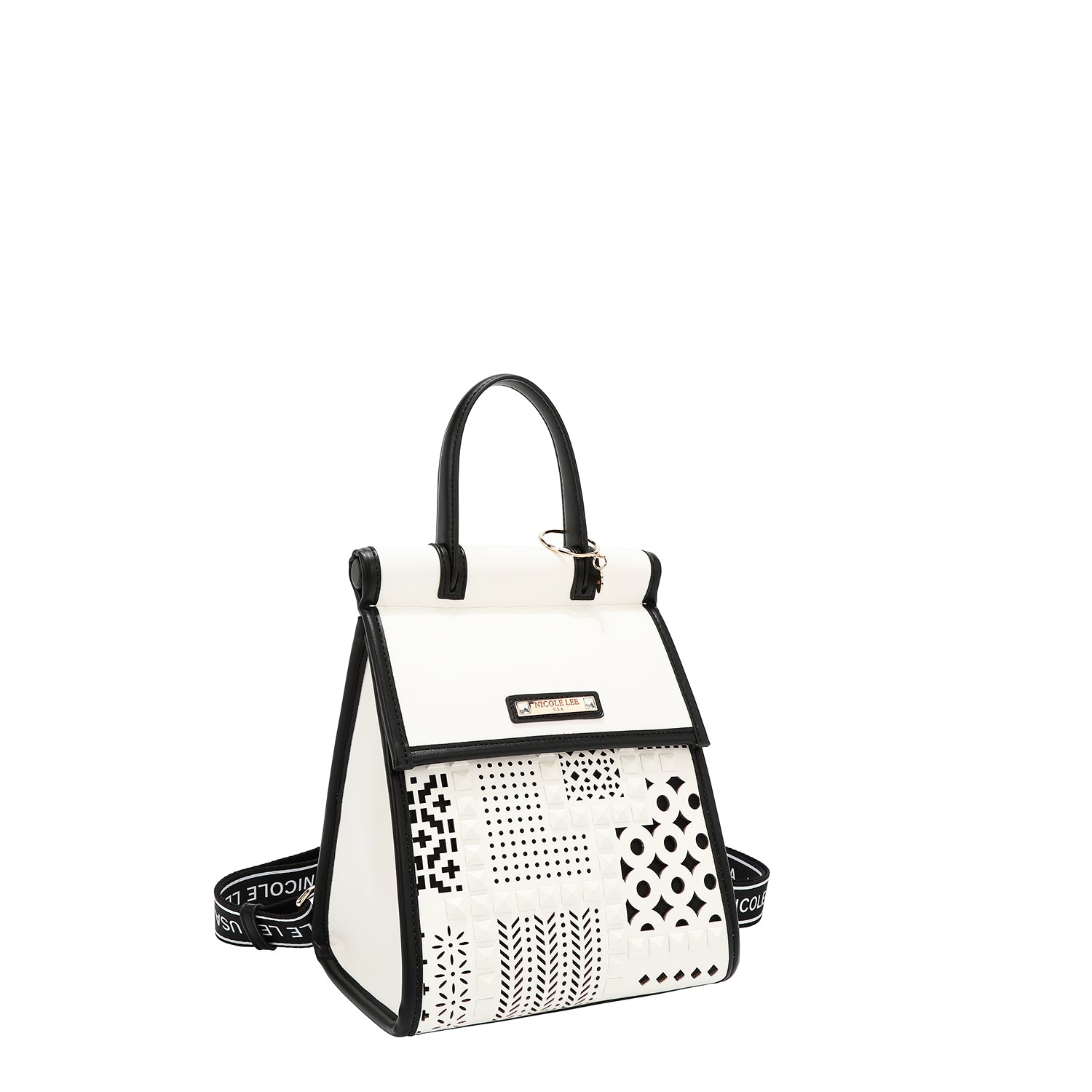 Zaino convertibile con taglio/sacchetto geometrico con manico superiore (bianco)