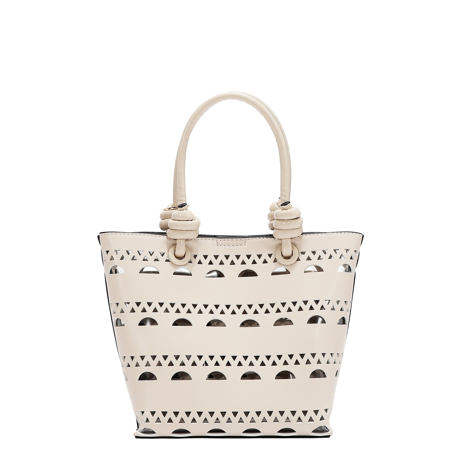 2-PIECE BUCKET BAG WITH SILVER RIVETS (BEIGE)