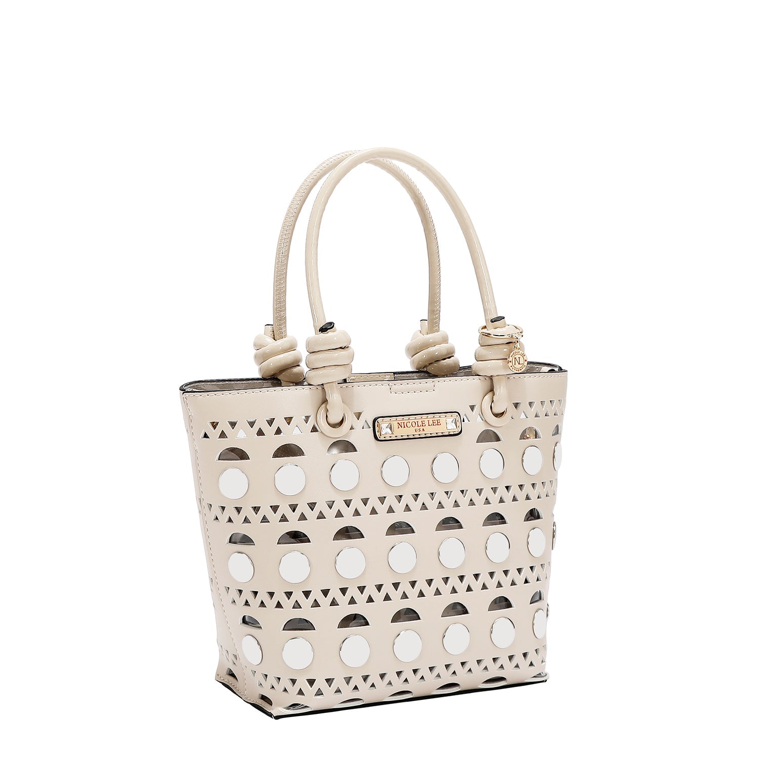 2-PIECE BUCKET BAG WITH SILVER RIVETS (BEIGE)