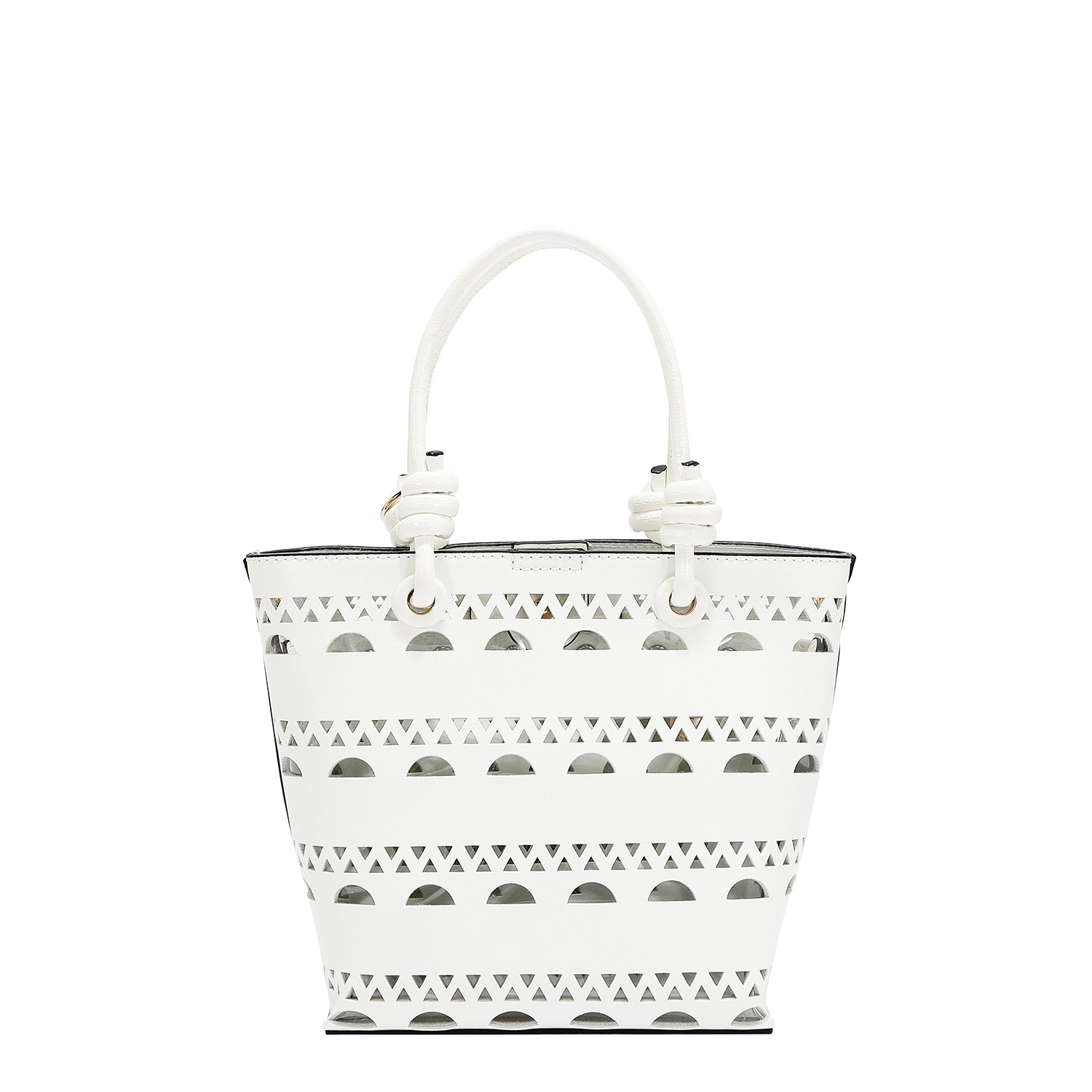 BOLSO DE CUBO DE 2 PIEZAS CON REMACHES PLATEADOS (BLANCO)