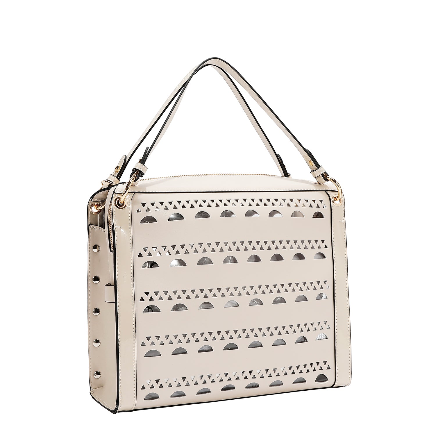 BOLSO DE MANO CON TACHUELAS PLATEADAS (BEIGE)