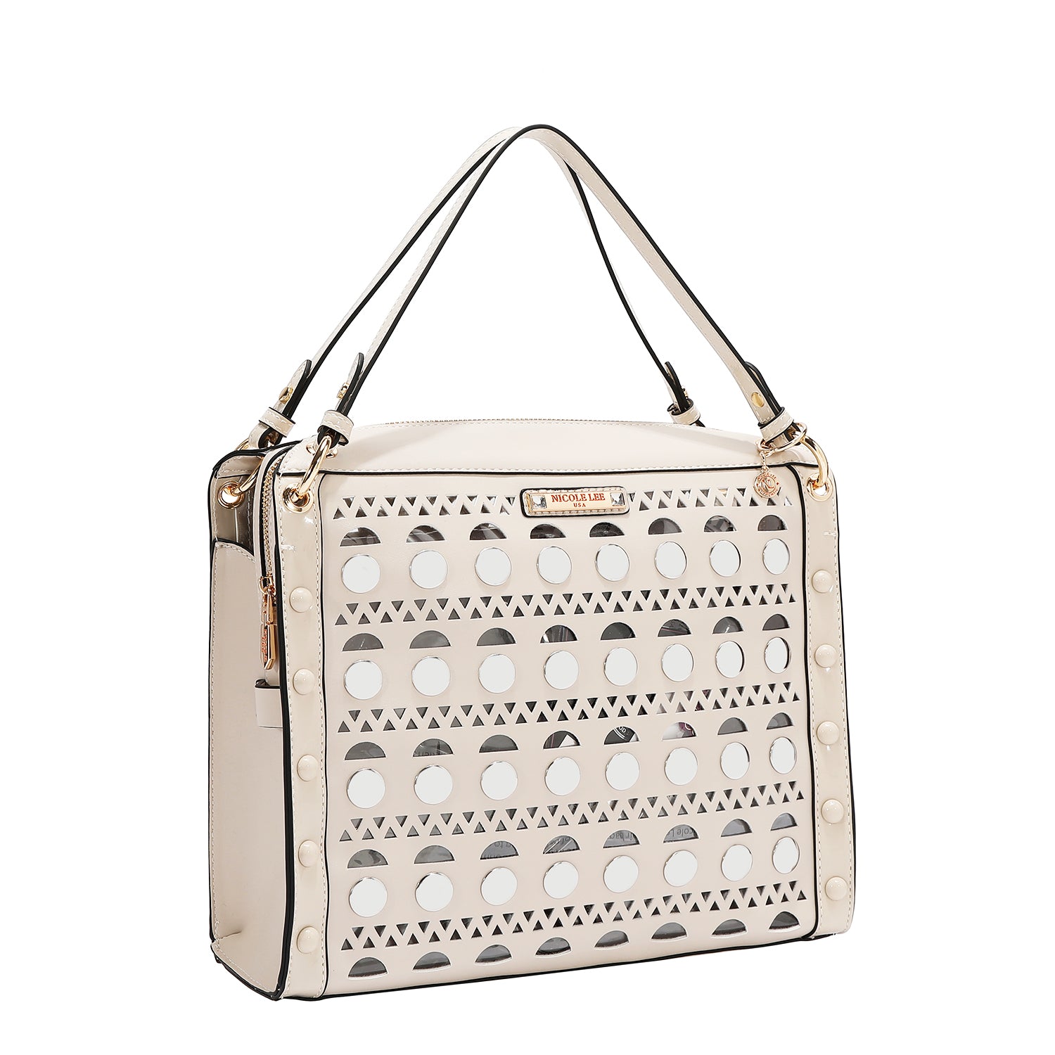 BOLSO DE MANO CON TACHUELAS PLATEADAS (BEIGE)