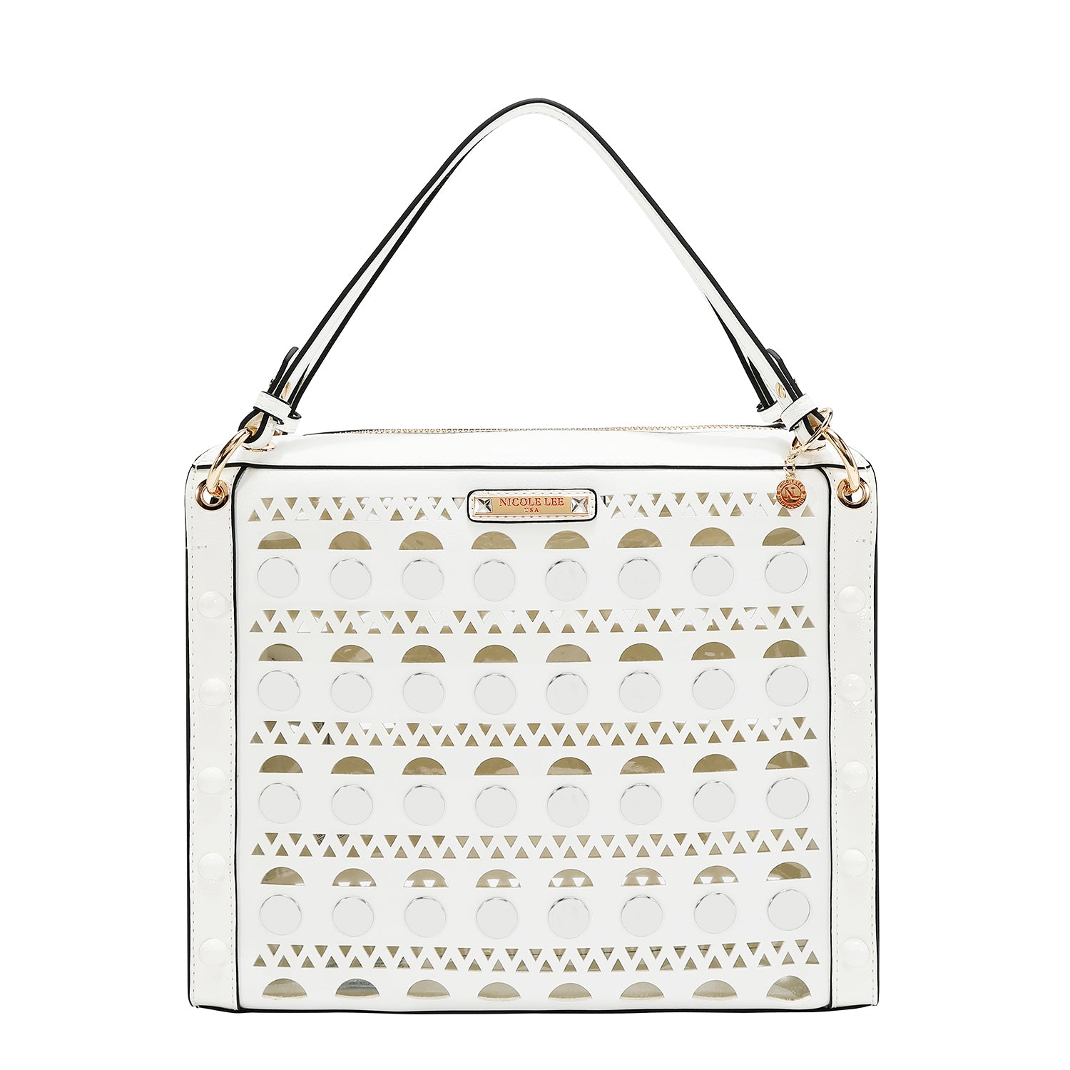 BOLSO DE MANO CON TACHUELAS PLATEADAS (BLANCO)