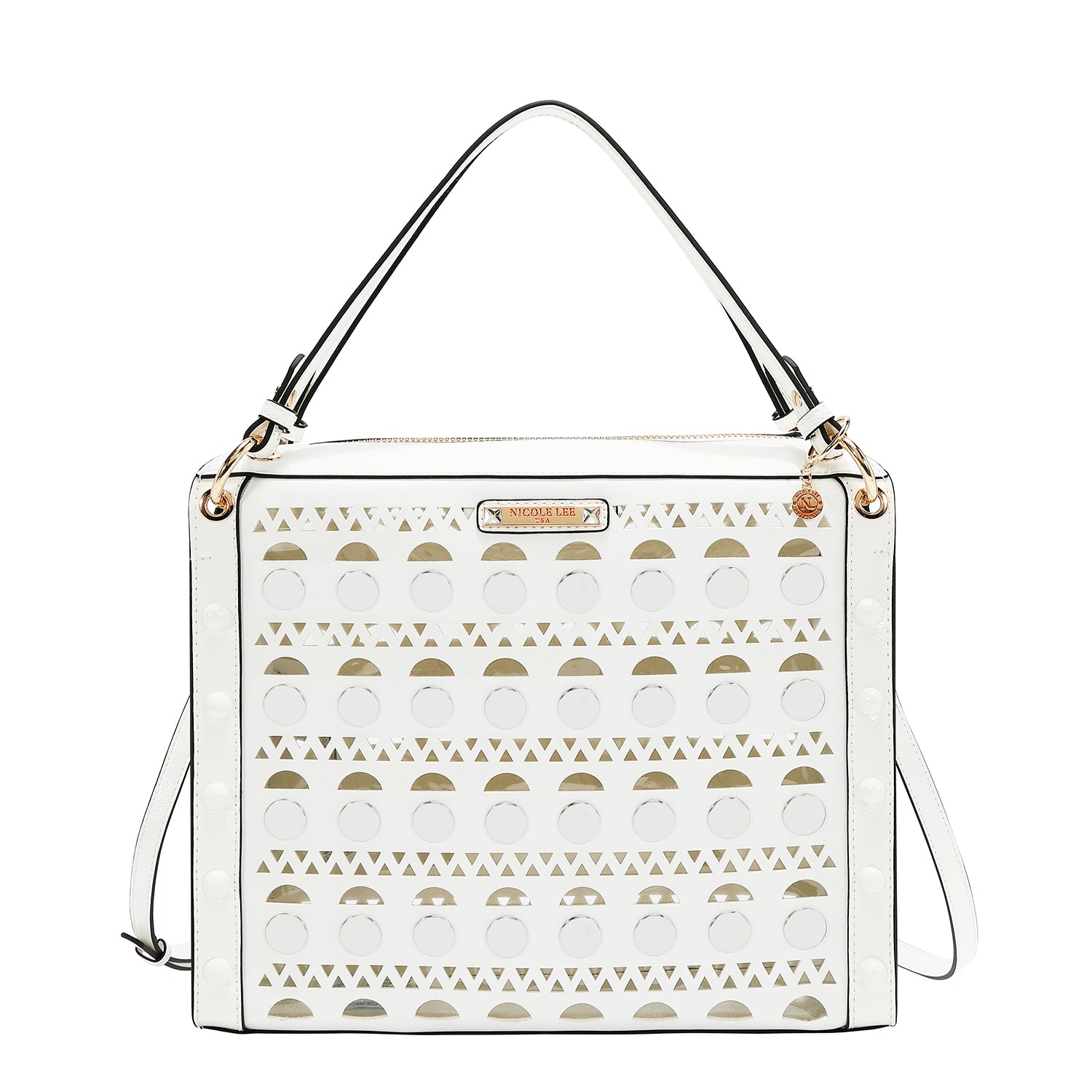 BOLSO DE MANO CON TACHUELAS PLATEADAS (BLANCO)