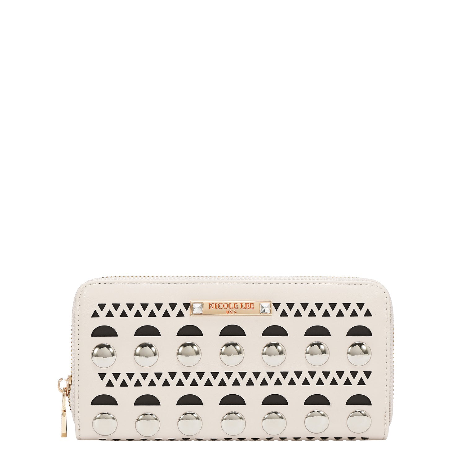 GELDBÖRSE MIT SILBERNIETEN (BEIGE)