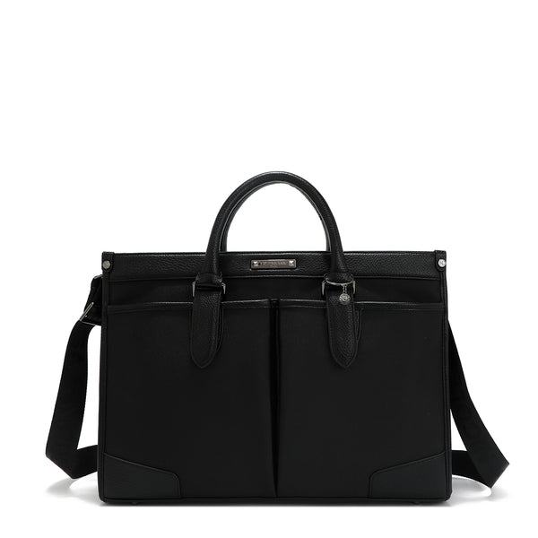 BLACK BRIEFCASE WITH POCKETS FOR MEN